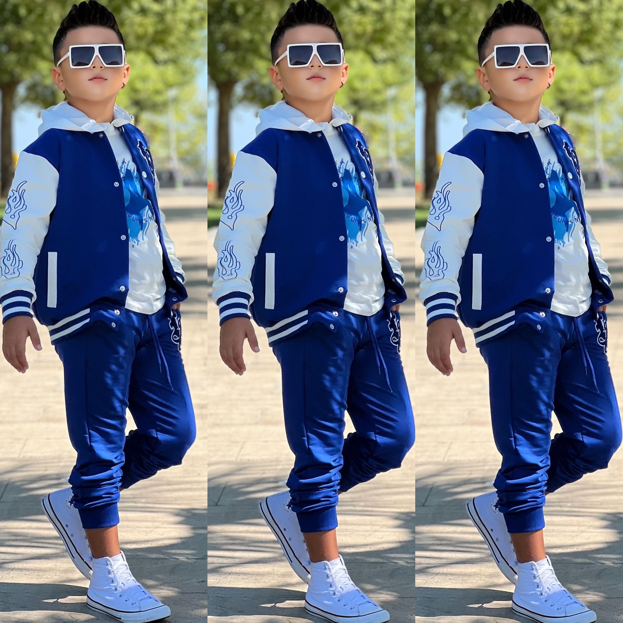 Erkek Çocuk Kolej Ceketli 3 Parça Takım - Mavi