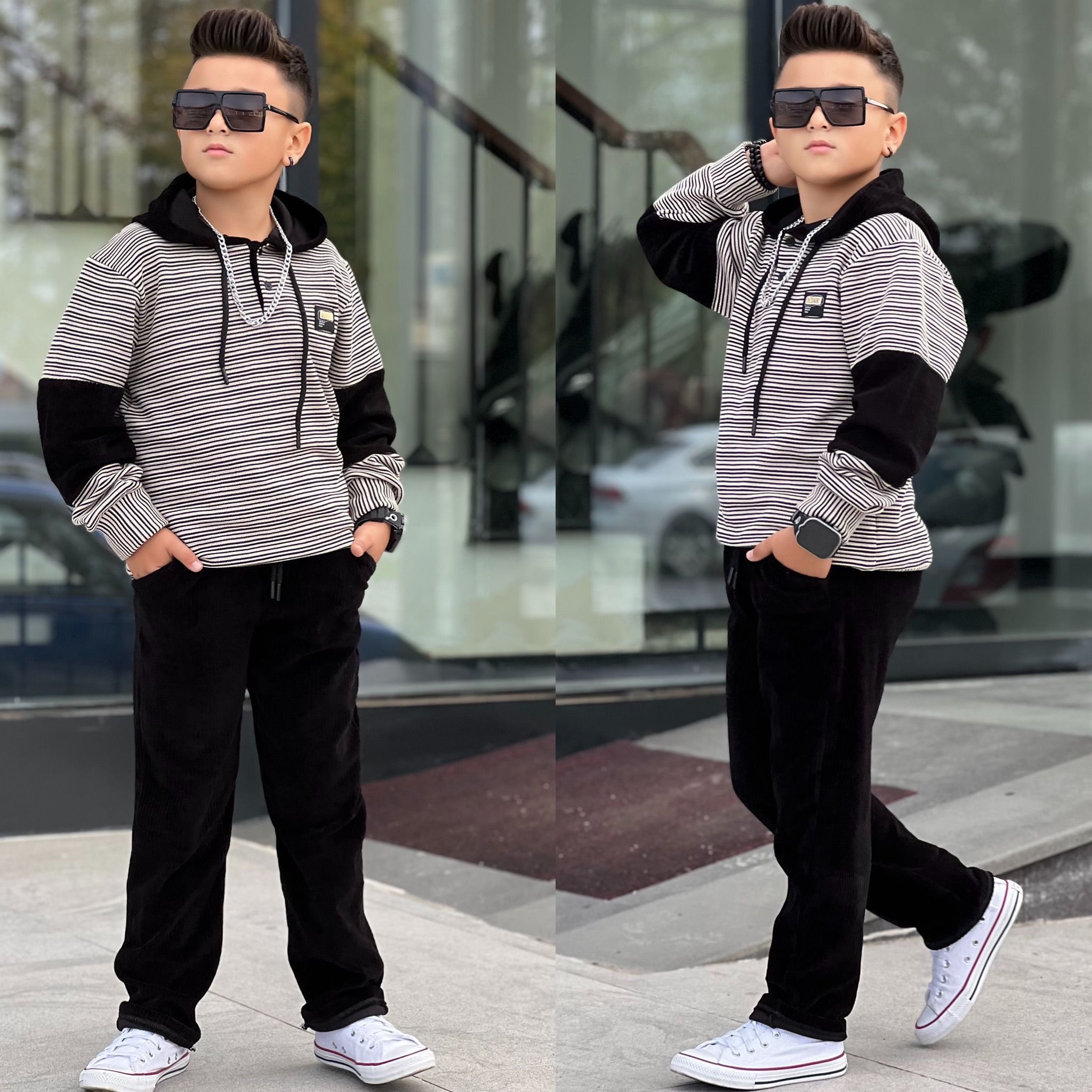 Erkek Çocuk Garson Boy Kadife ve Triko Tarz Takım - Kahverengi