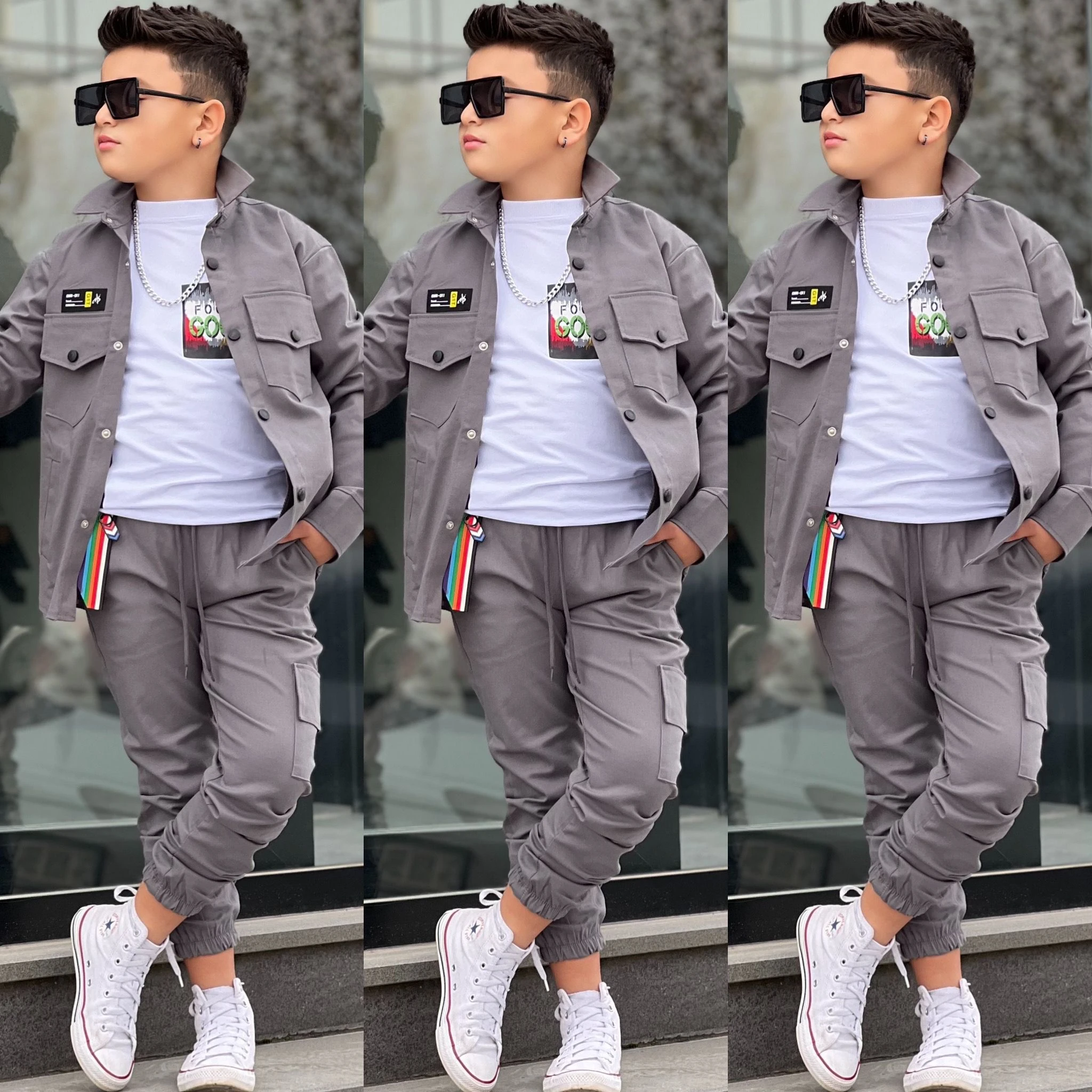 Erkek Çocuk Gabardin 3 Lü Takım - gri