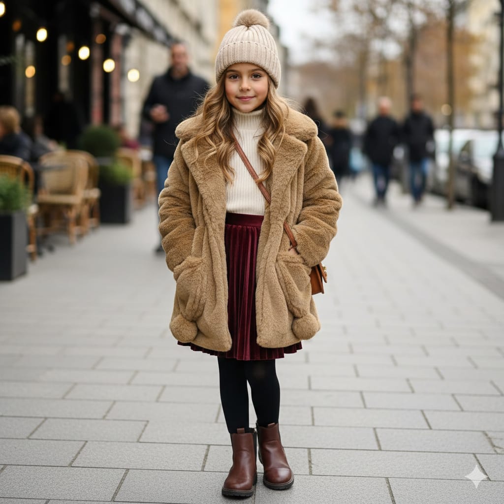 Kız Çocuk Peluş Mont - Kahverengi