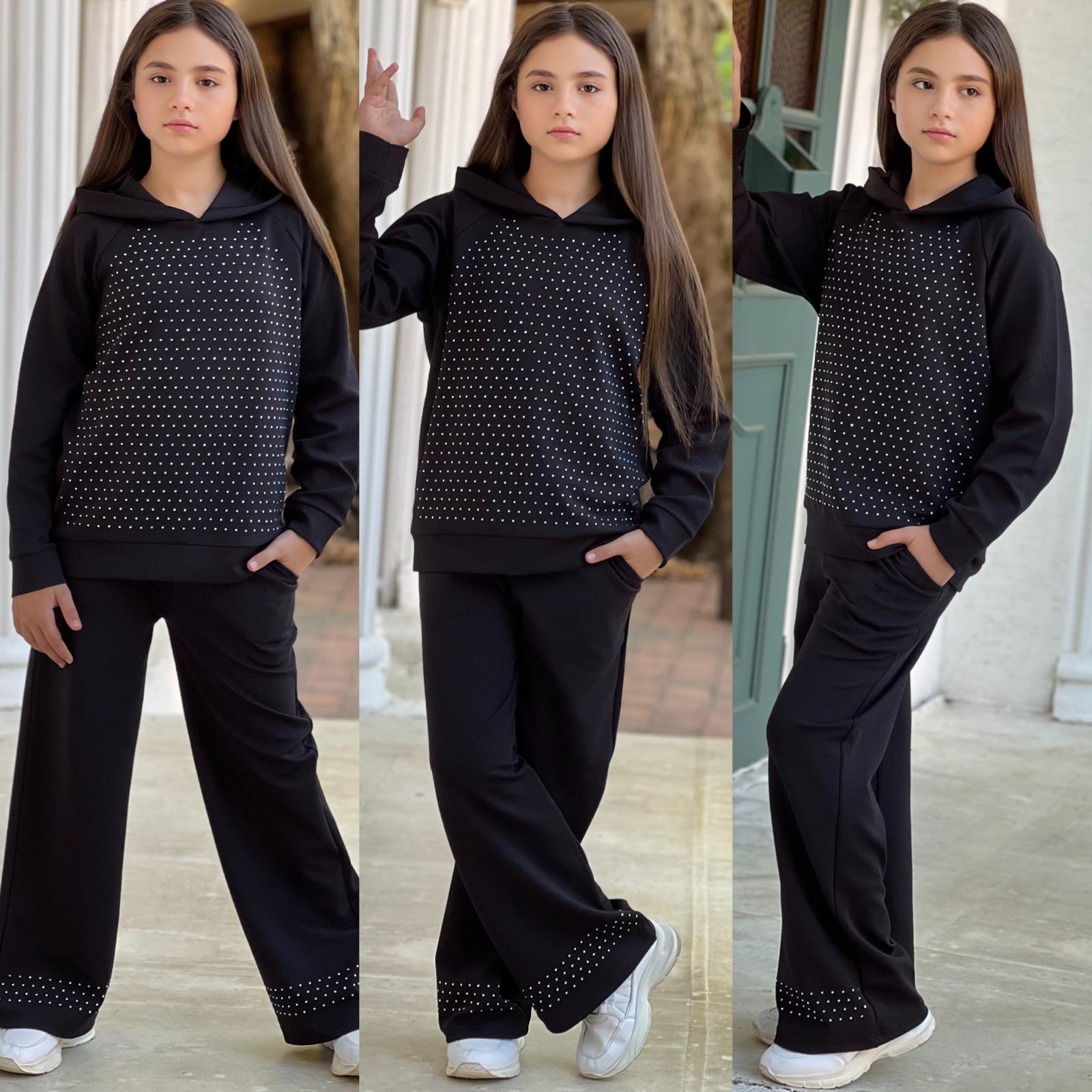 Kız Çocuk Çakıltaşı Kumaş 2 Li Takım - Siyah