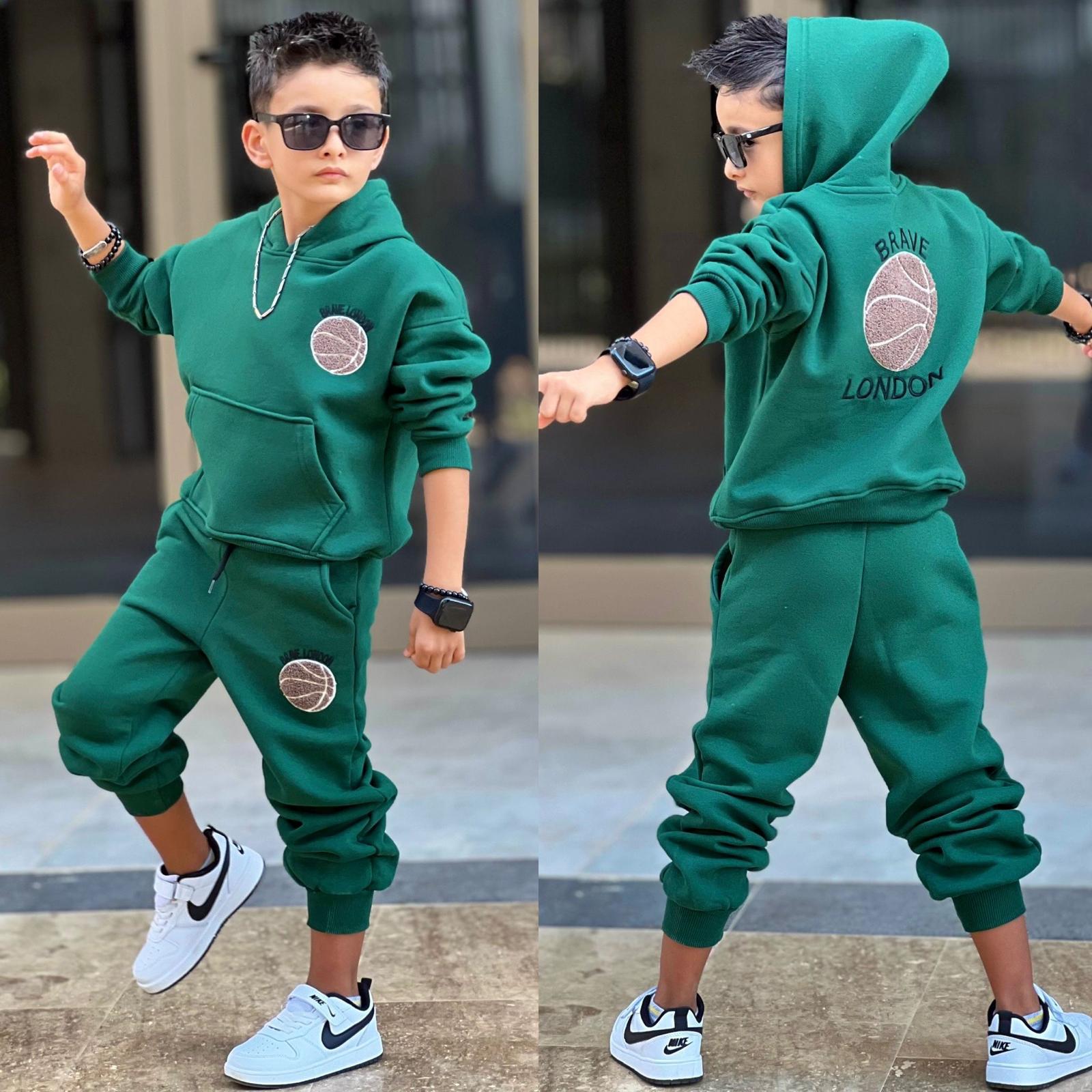 Erkek Çocuk London Basketbol Kapüşonlu Takım - Yeşil