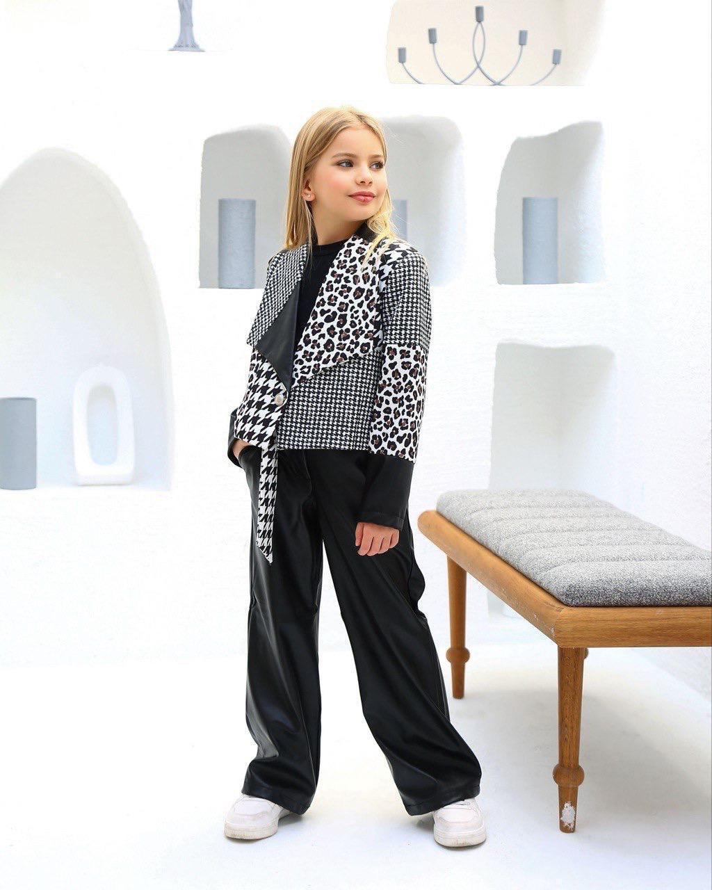 Kız Çocuk Kazayağı Deri Ceketli 4 Parça Takım