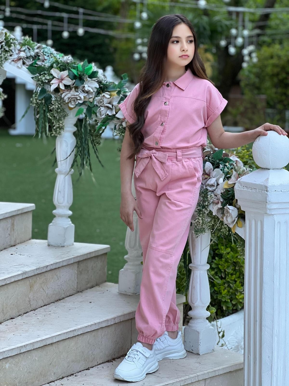 Kız Çocuk Gömlek Pantolon 2 Li Takım - Pembe