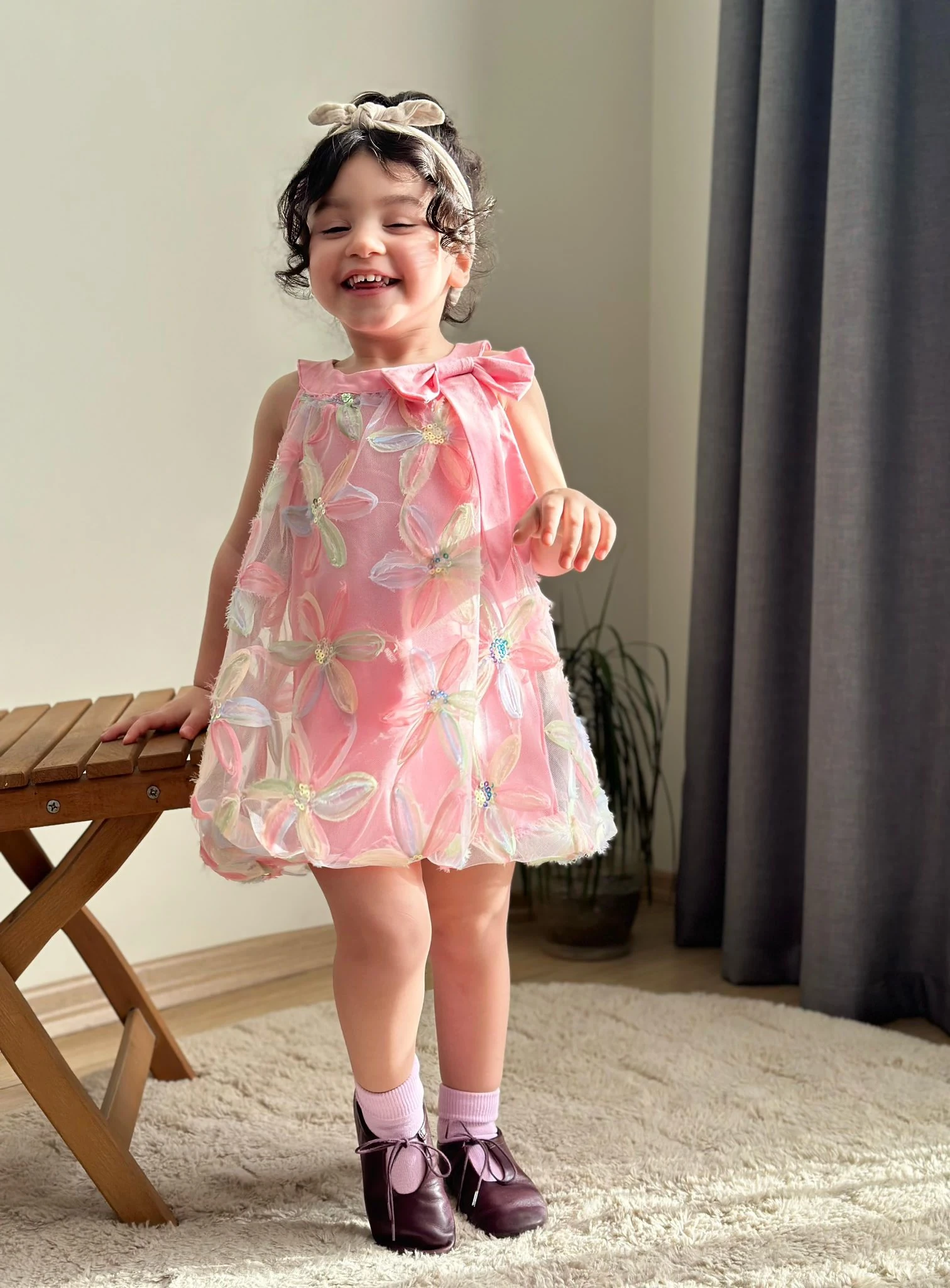 Kız Çocuk Çiçekli Balon Elbise