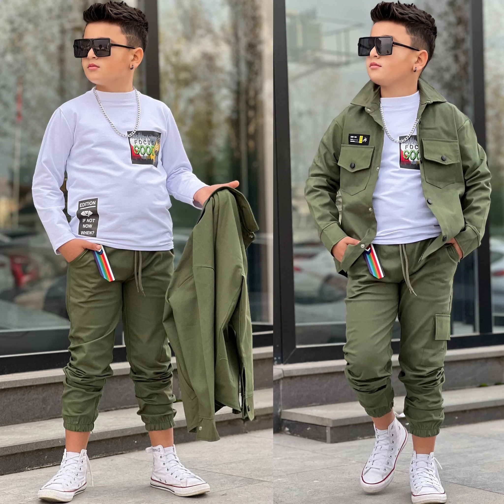 Erkek Çocuk Gabardin 3 Lü Takım - Yeşil