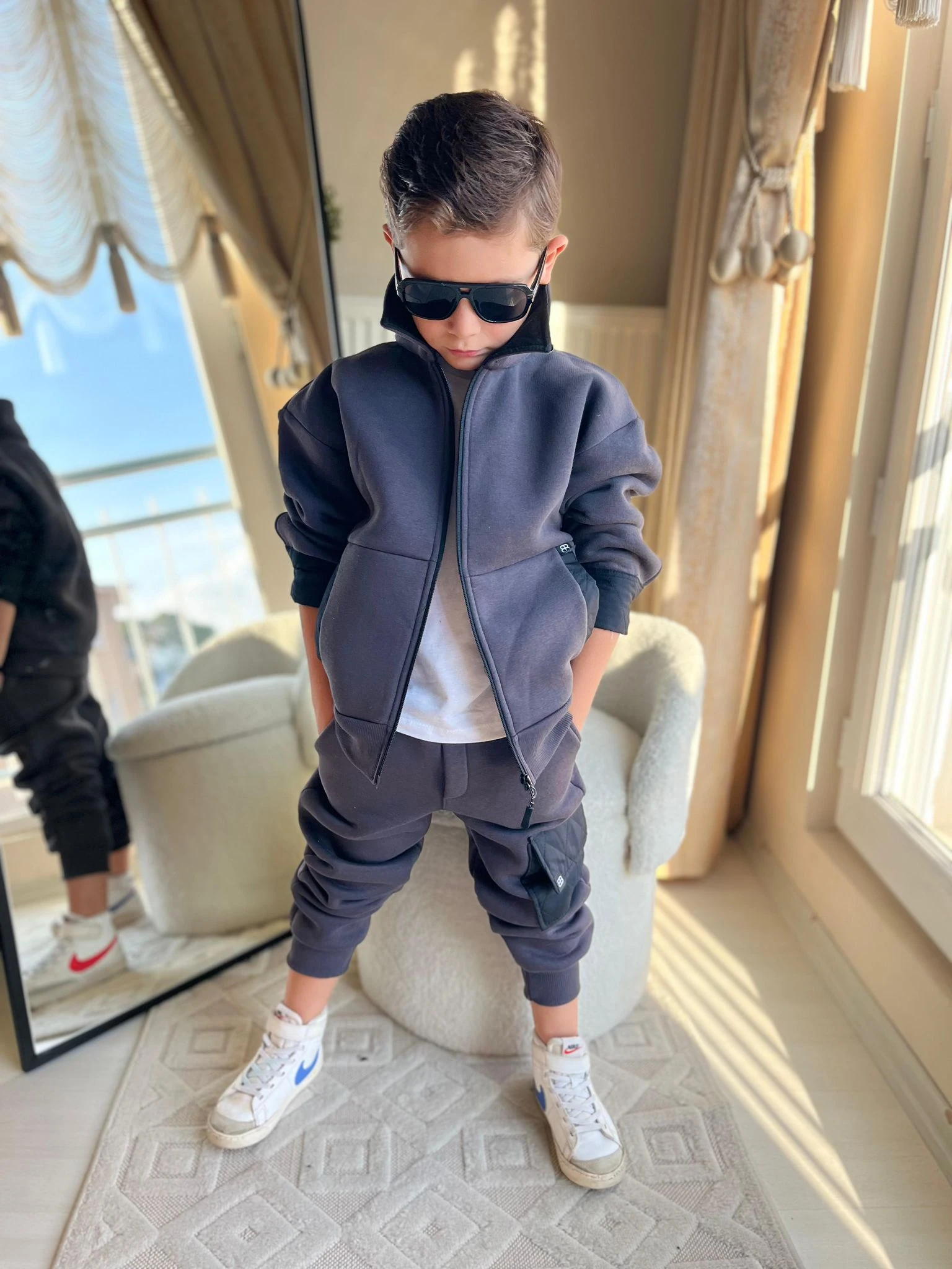 Erkek Çocuk Kapitone Hırkalı 2’li Takım - Mavi