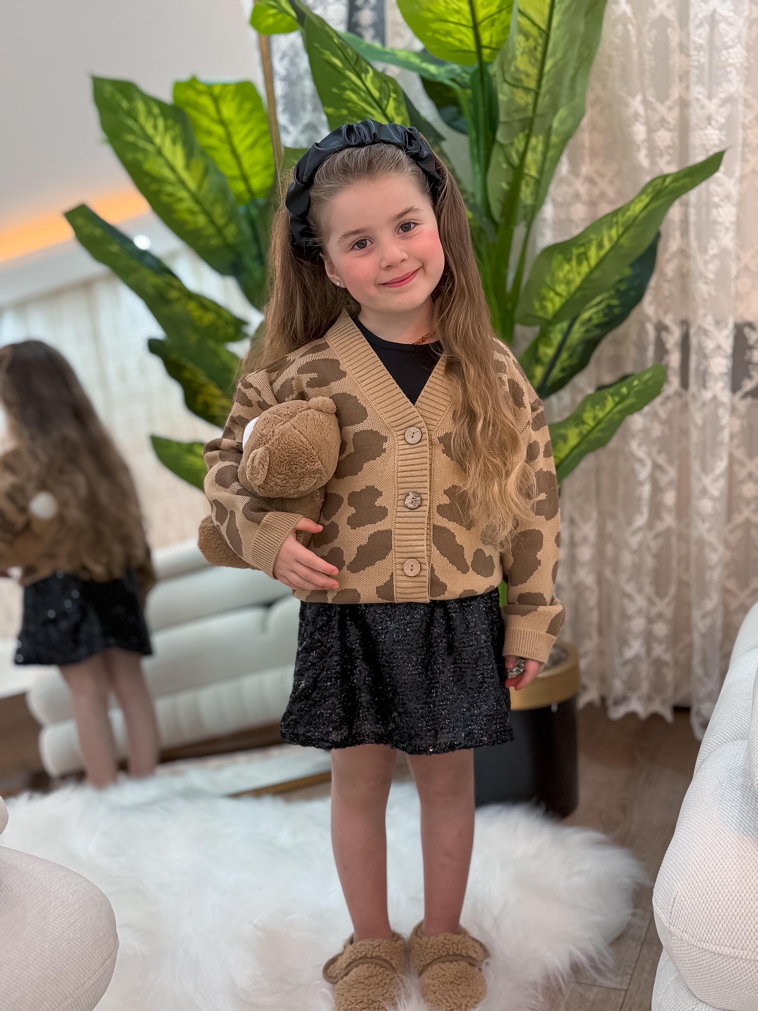 Kız Çocuk 3 lü Leopar Triko Takım