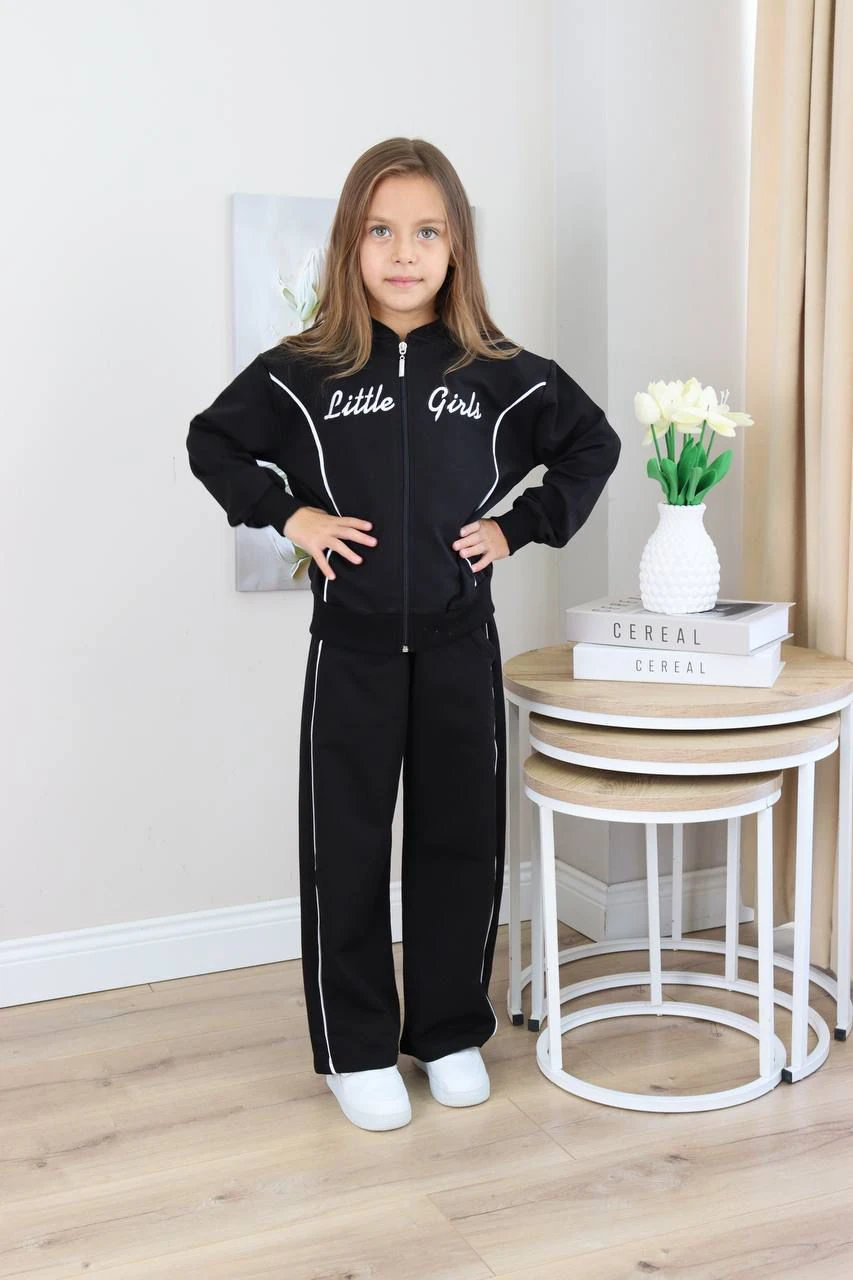 Kız Çocuk Little Girls Fermuarlı Tarz 2 li Takım - Siyah