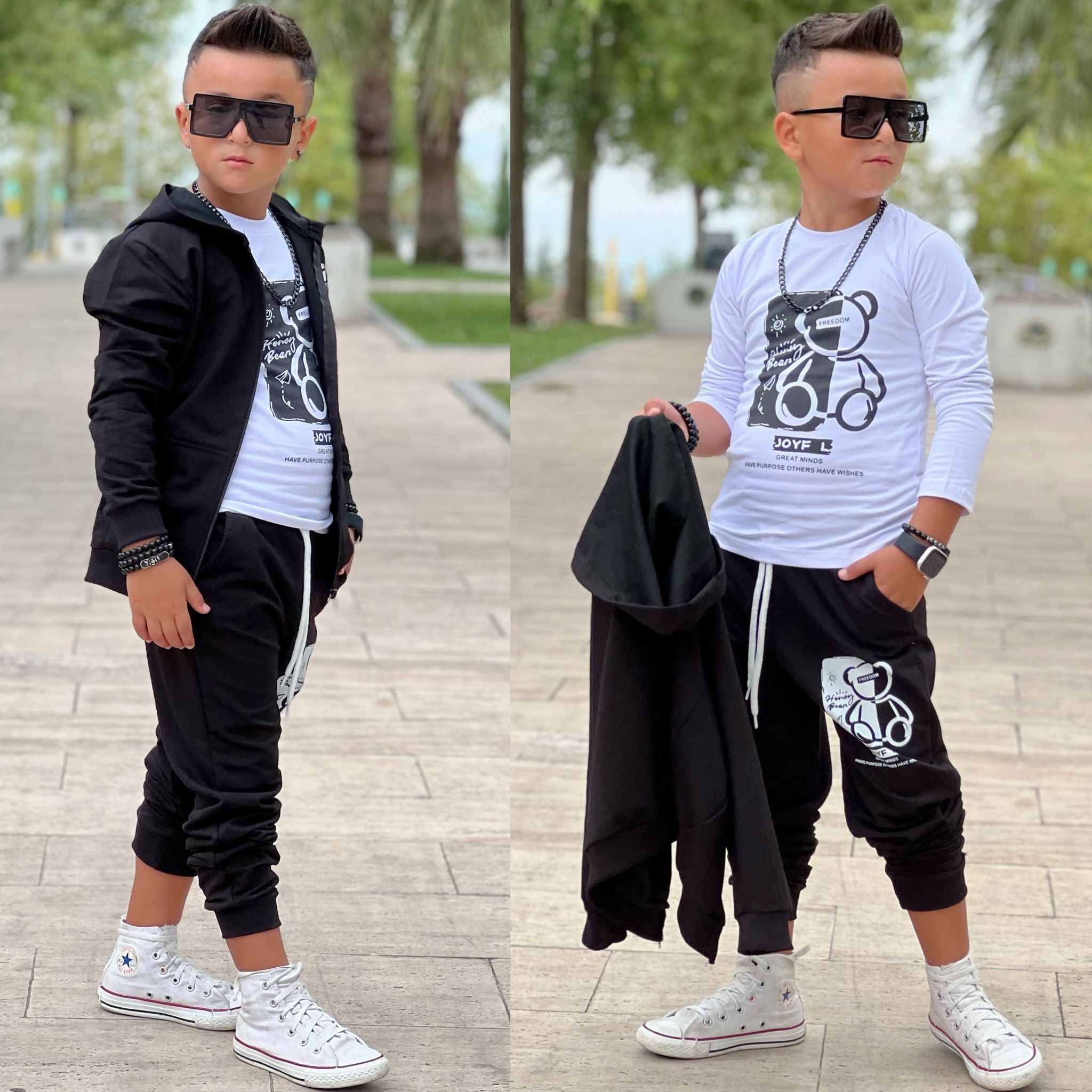 Erkek Çocuk Siyah Ayı Baskılı 3 Lü Takım