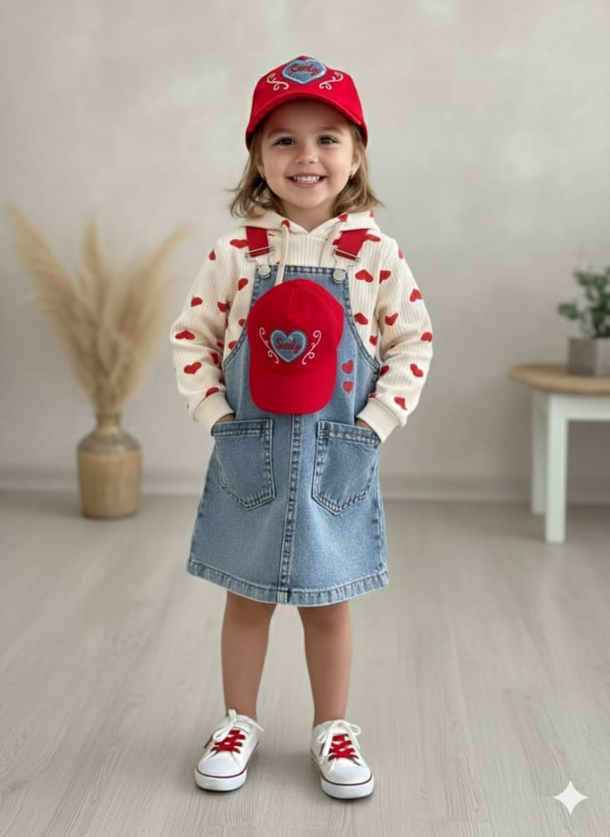 Kız Çocuk Kot Jile Şapka Hediyeli