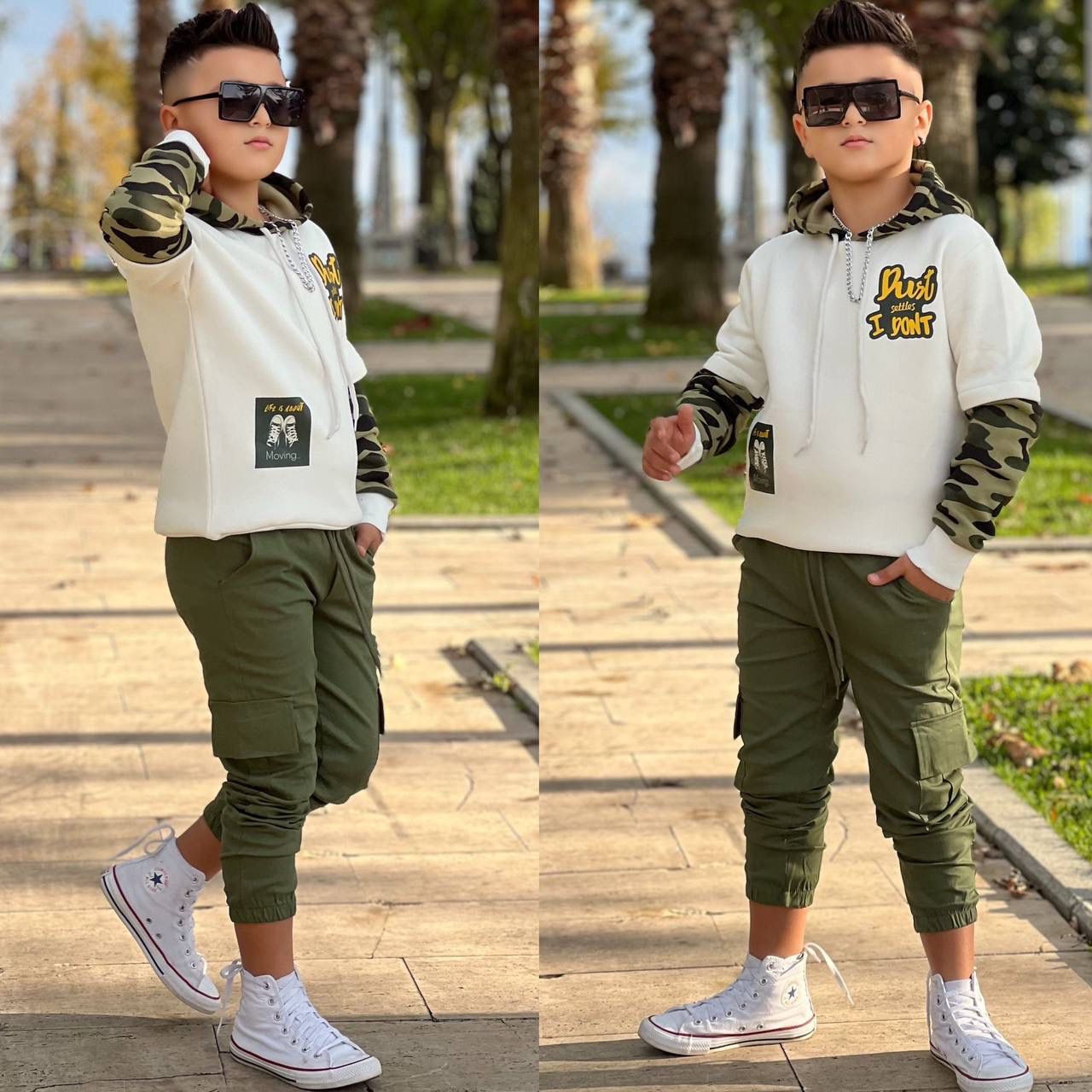 Erkek Çocuk Kamuflaj Desenli 2 Li Takım - Beyaz