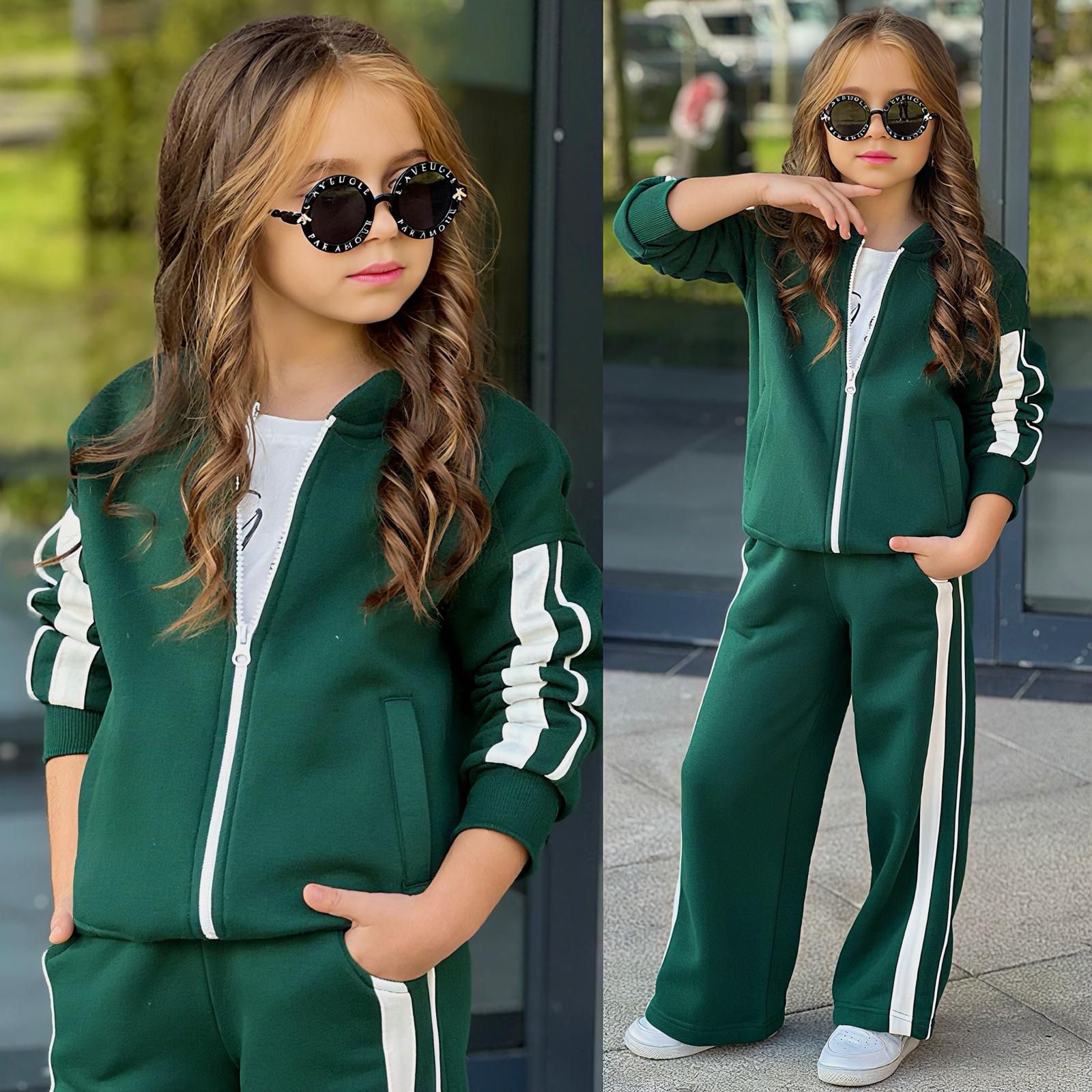 Kız Çocuk Pretty Şeritli Kız Takım - Yeşil