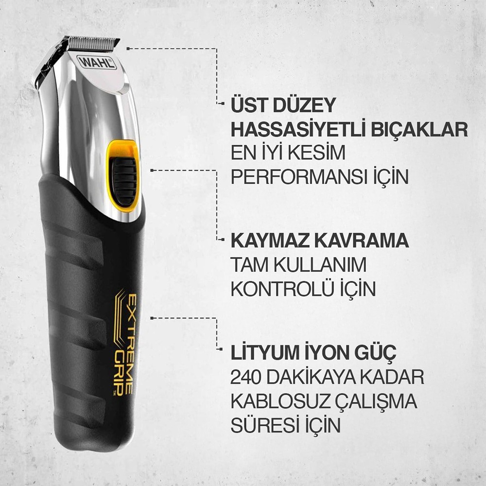 Wahl 9398 Extreme Grip Beard 12 Kılavuz Taraklı Şarjlı Sakal Kesme Makinesi 09893-0440