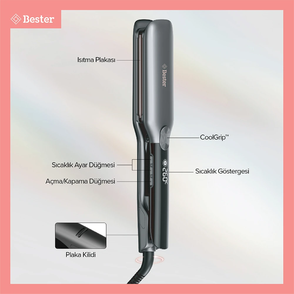 Bester S9100 ProLuxe 260°C Keratin Protect Geniş Plakalı Saç Düzleştirici