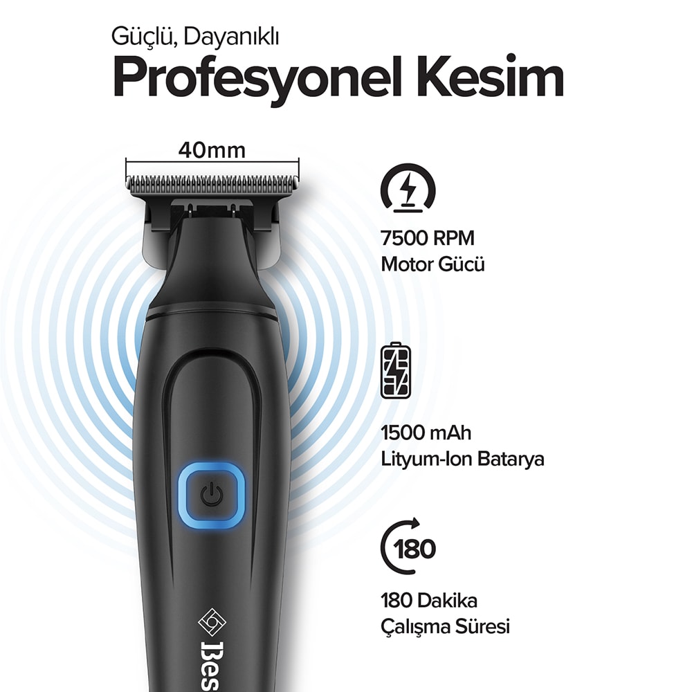 Bester ZC4230 Profesyonel Sakal Ense Şarjlı Tıraş Makinesi - 180 dk Kullanım, Type-C Hızlı Şarj