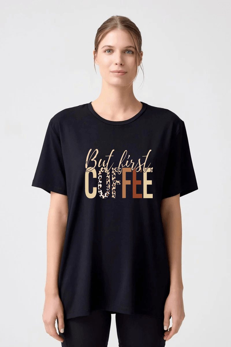 But First Coffee Baskılı Oversize Tshirt