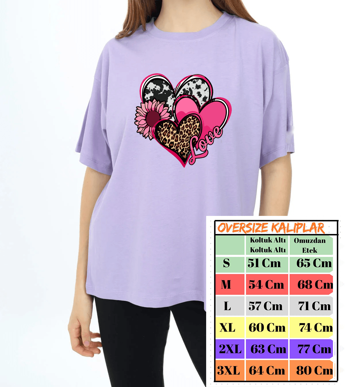 Kalp Çiçek Love Tasarımlı Oversize Tshirt