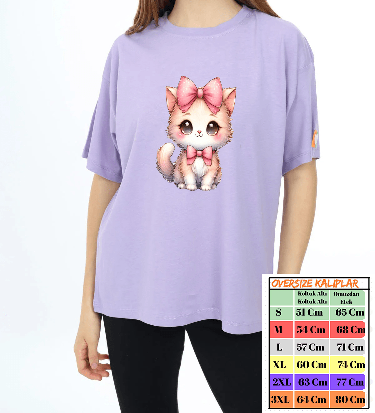 Papyonlu Kedi Tasarımlı Oversize Tshirt image