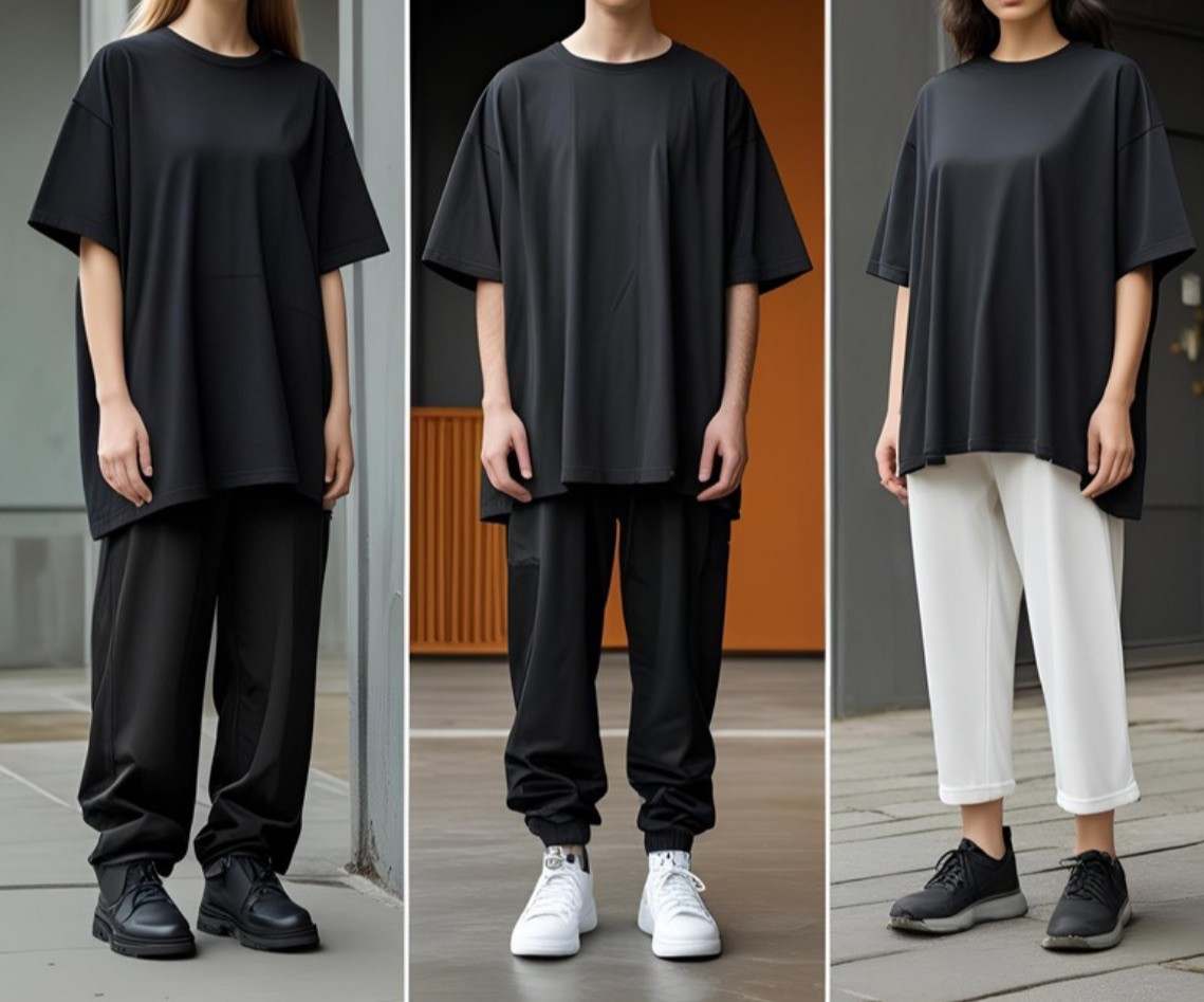 Baskısız 3’lü  Siyah Oversize Tshirt