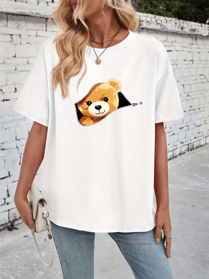 Fermuardan Çıkan Ayıcık Tasarımlı Tshirt