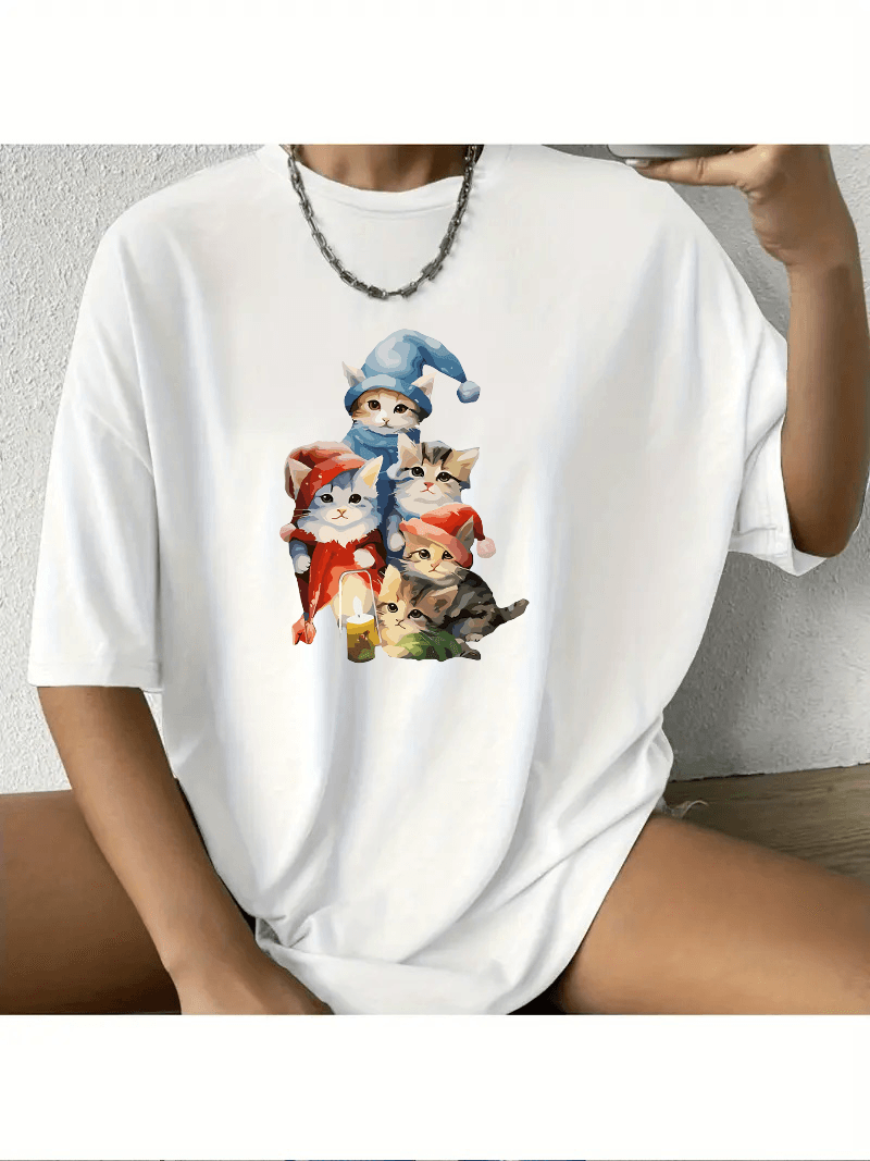 Sevimli Kediler Tasarımlı Oversize Tshirt