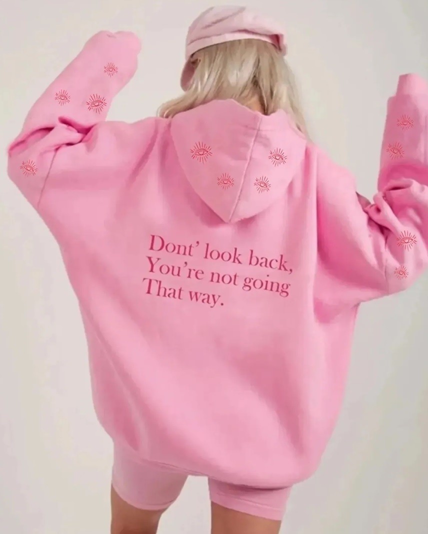 Göz Tasarımlı Pembe Oversize Kapüşonlu Sweatshirt