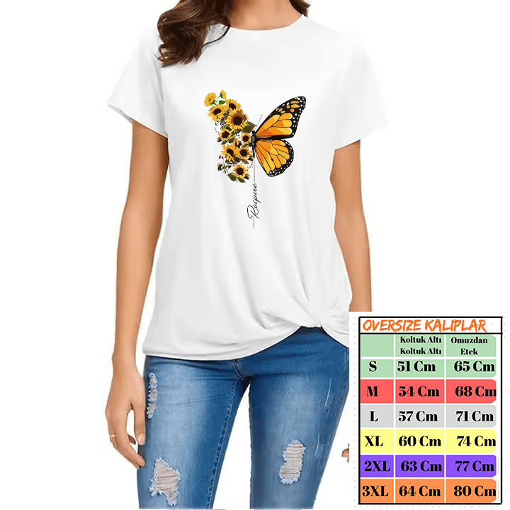 Papatya Kelebek Tasarımlı Tshirt image