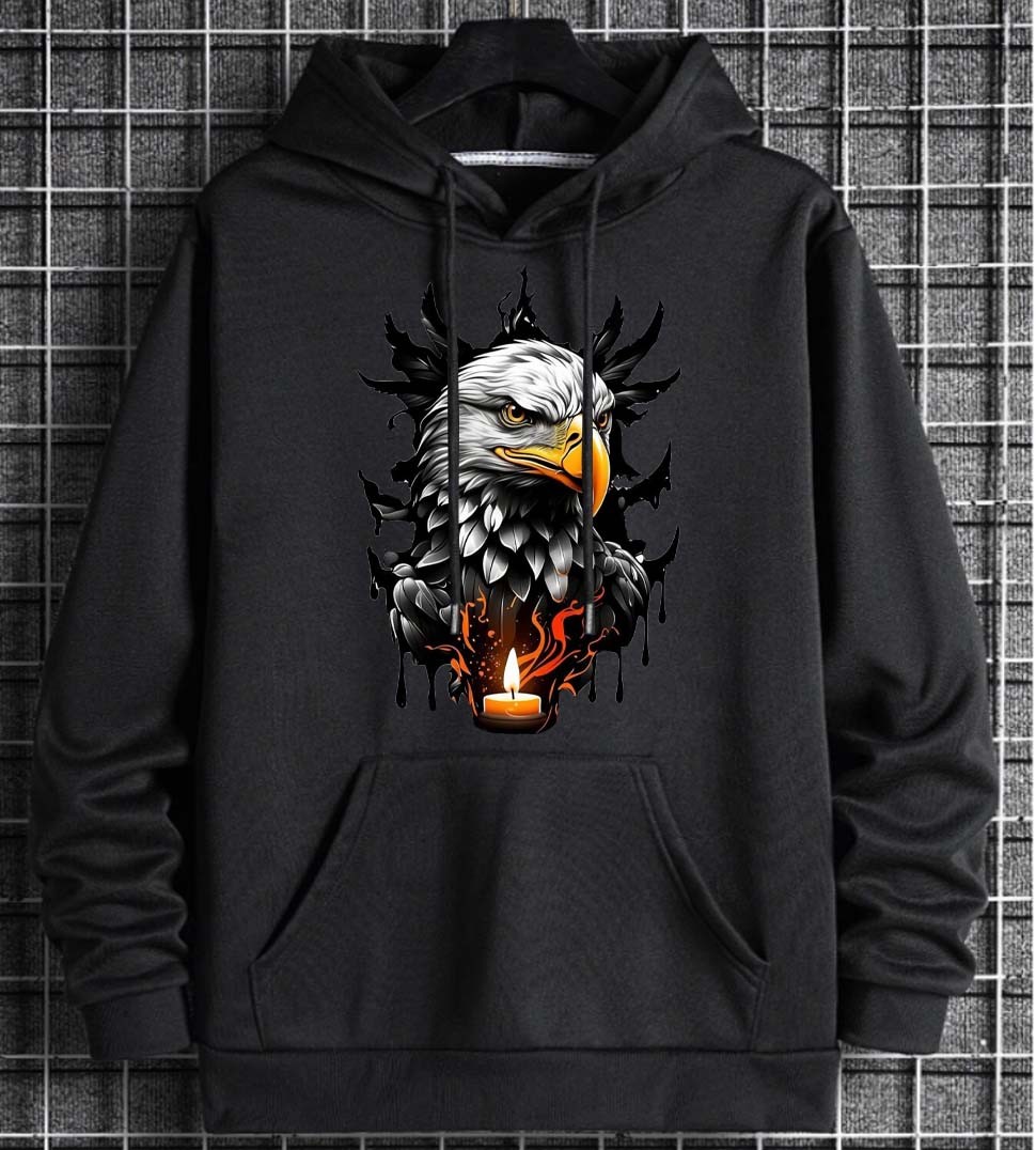 Yırtıcı Kartal Tasarımlı Kapüşonlu Sweatshirt