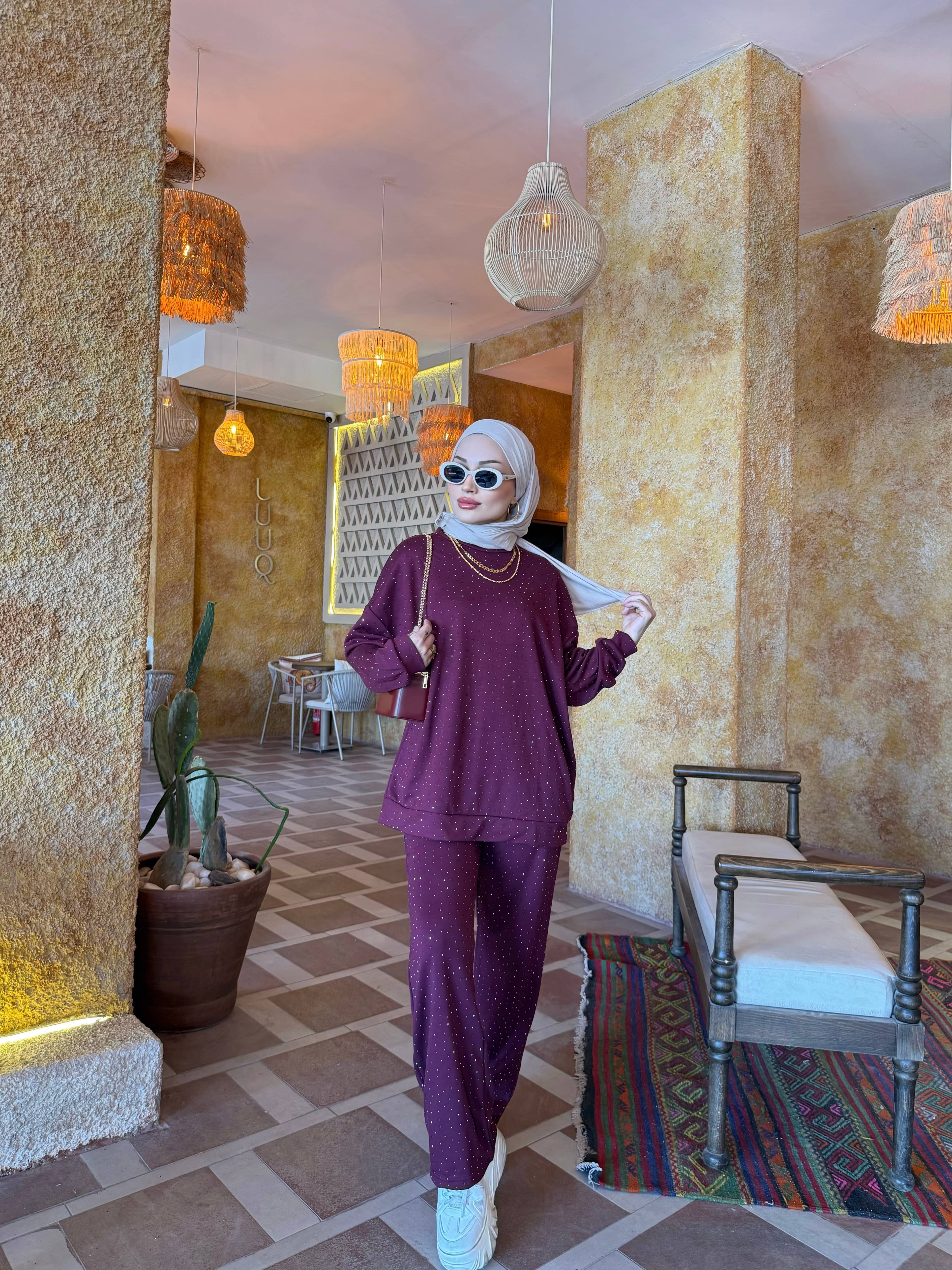 OYSHO TAŞLI TAKIM BORDO