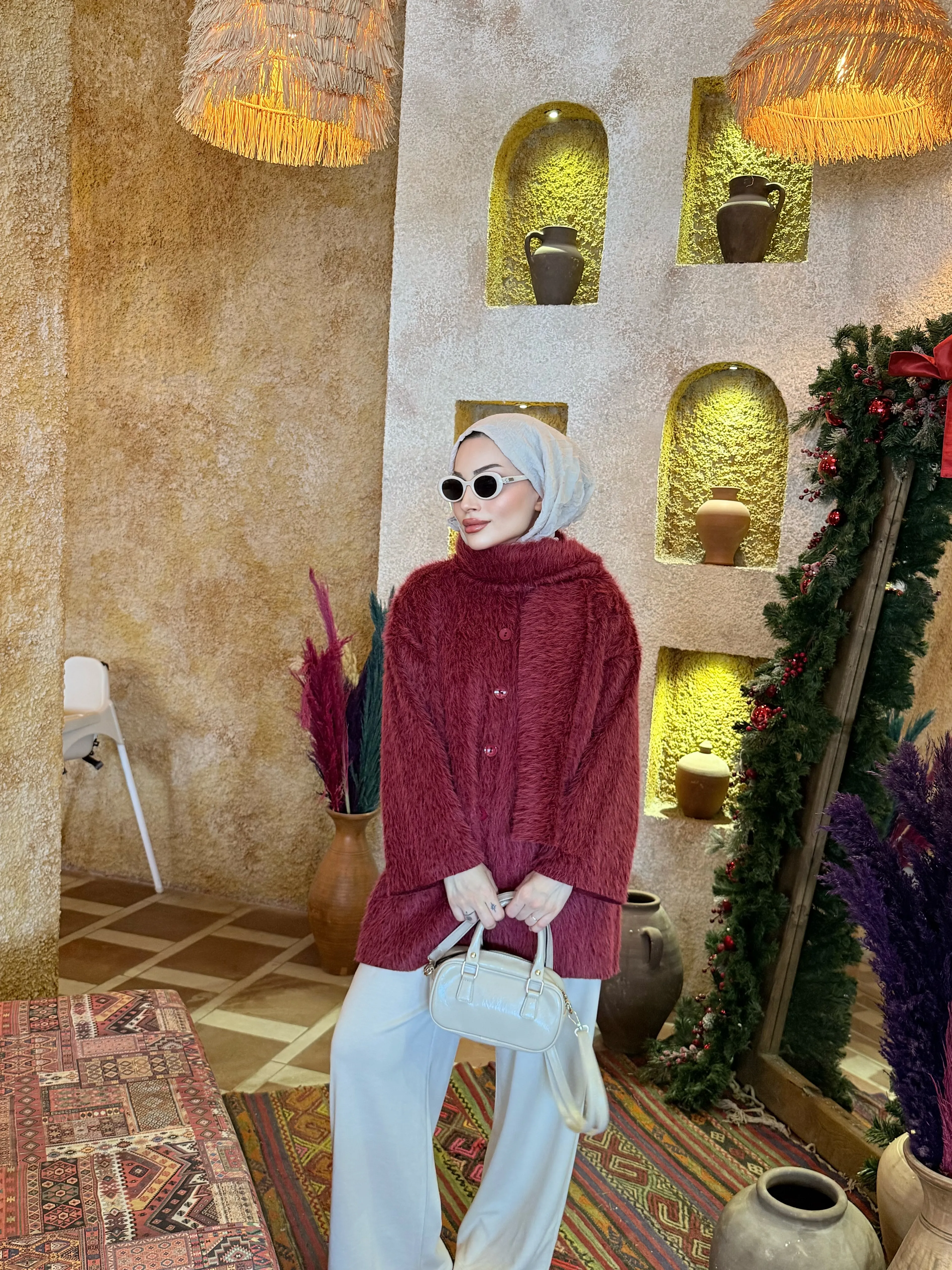 ATKILI KÜRK BORDO DÜĞMELİ