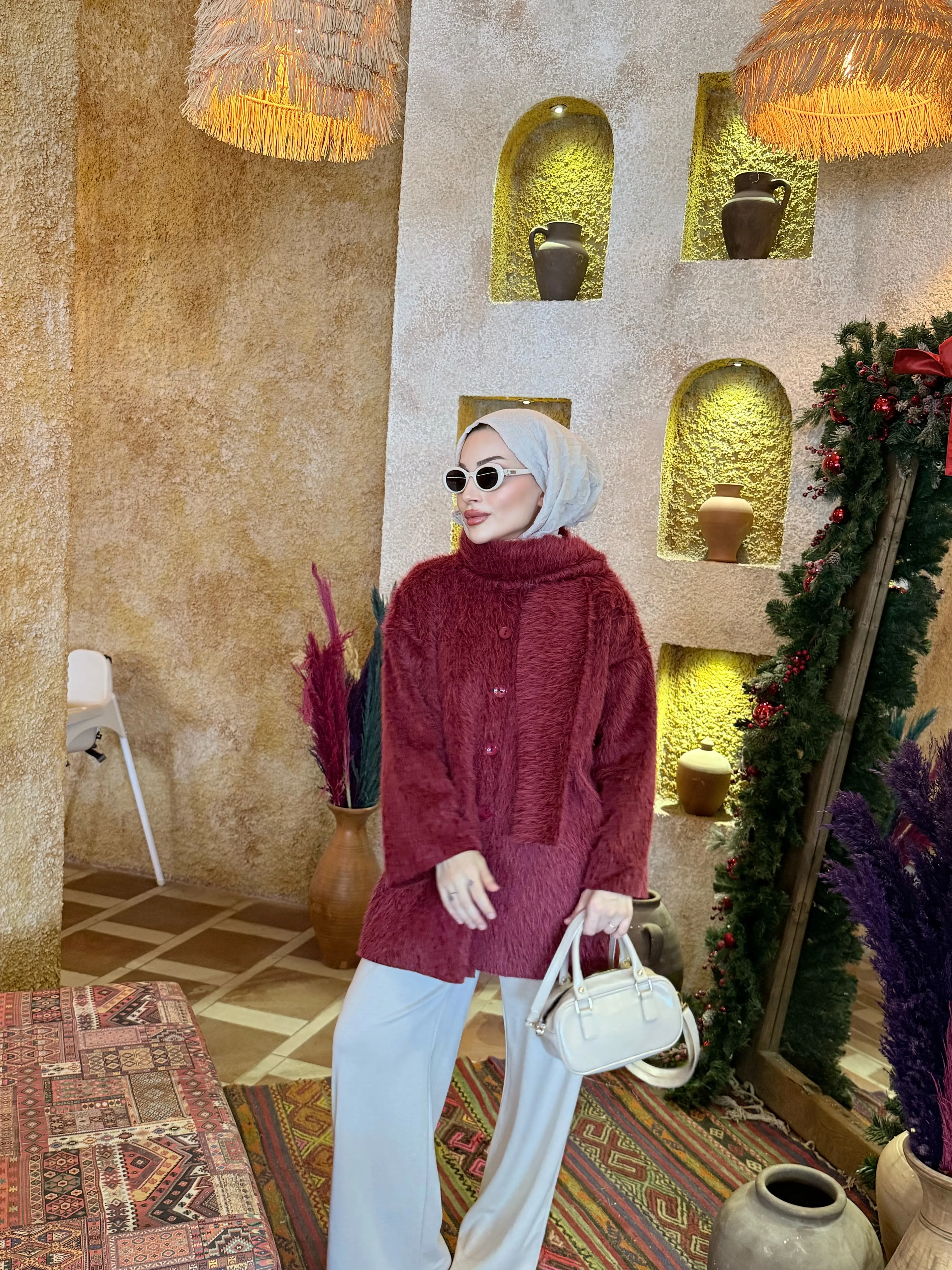 ATKILI KÜRK BORDO DÜĞMELİ