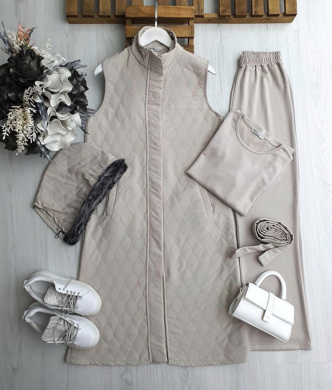 KÜRK KAPŞON 3’LÜ KAPİTONE TAKIM KREM