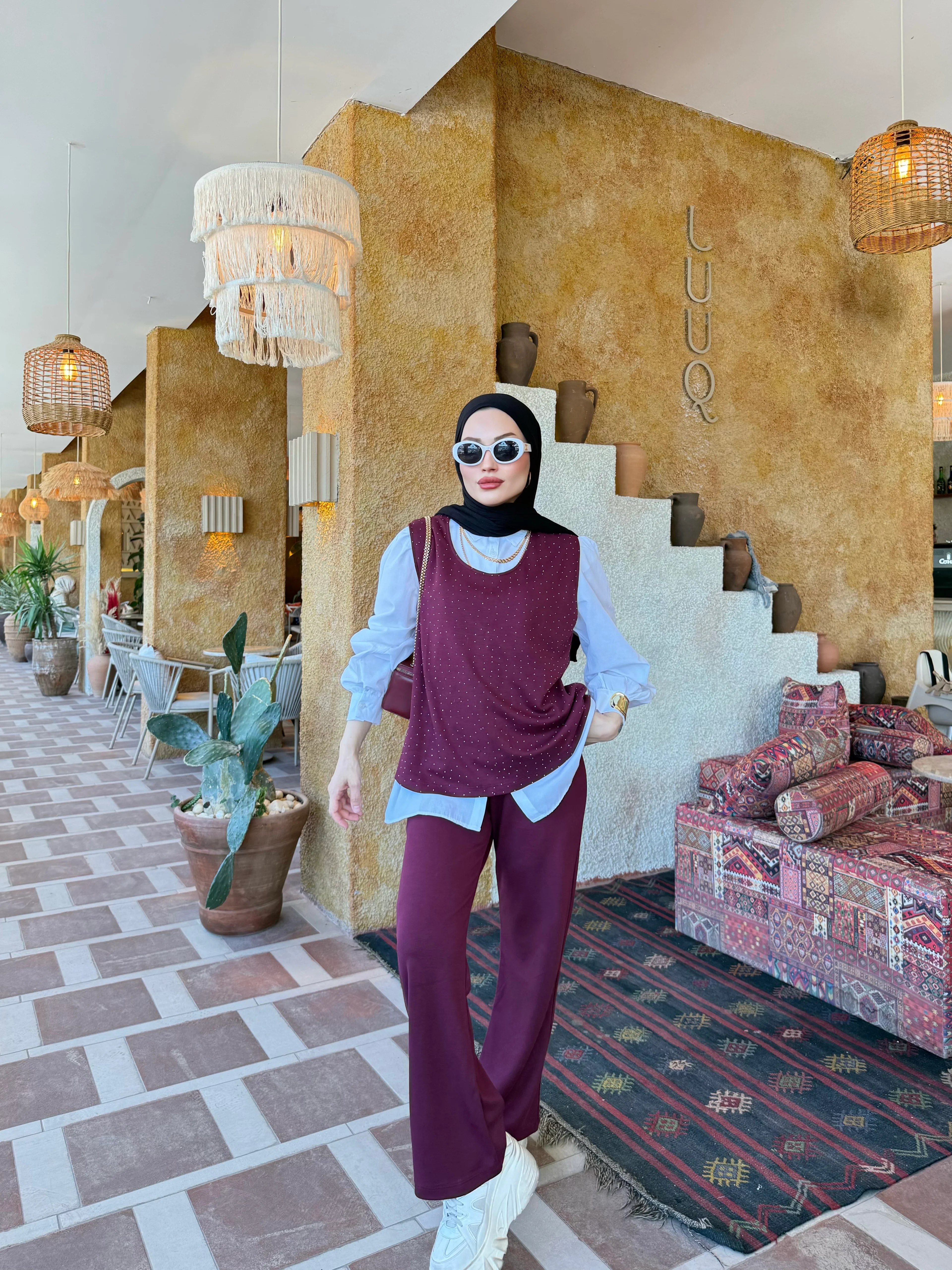 OYSHO TAŞLI TAKIM BORDO (GÖMLEKLİ)