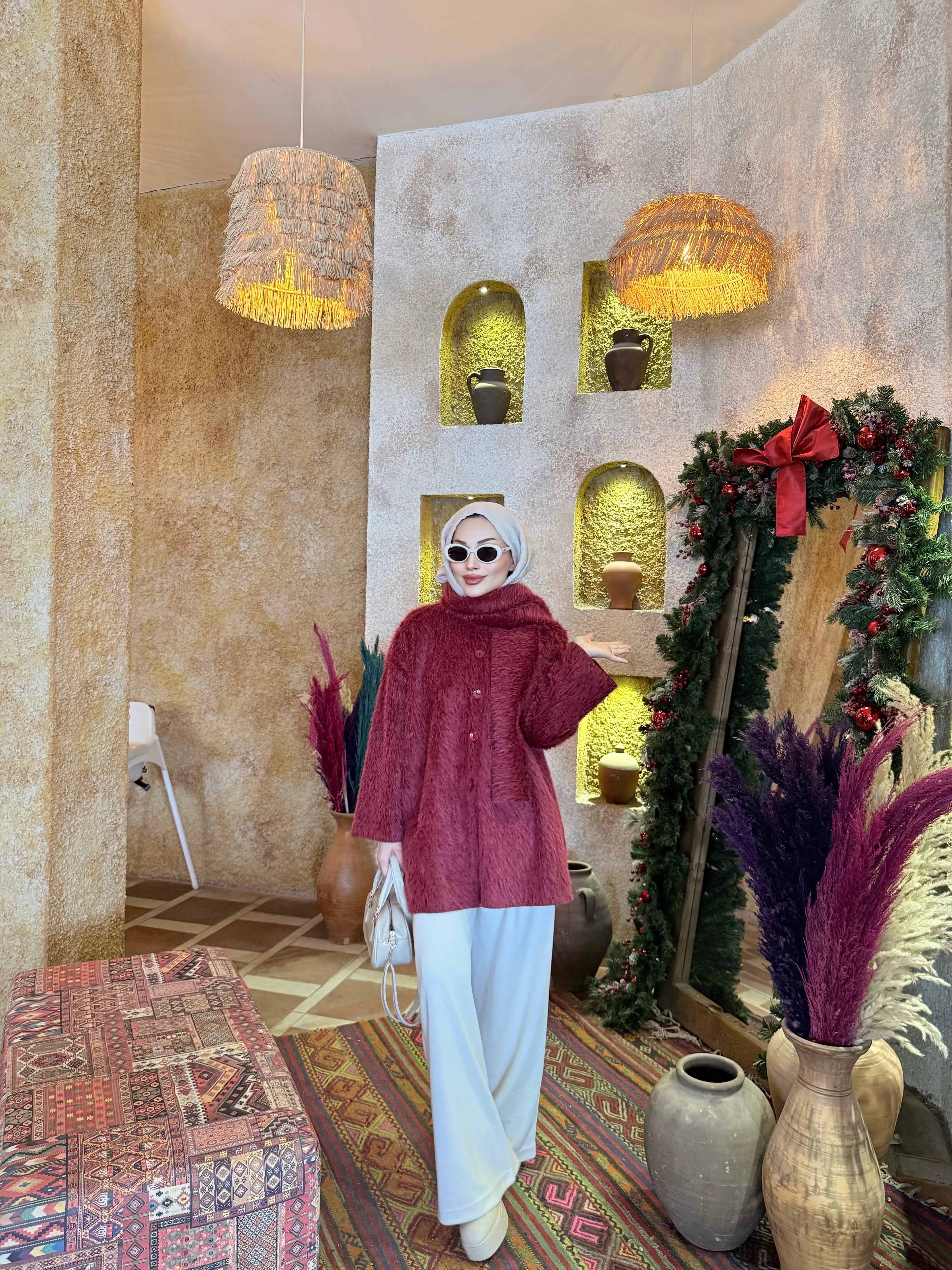 ATKILI KÜRK BORDO DÜĞMELİ