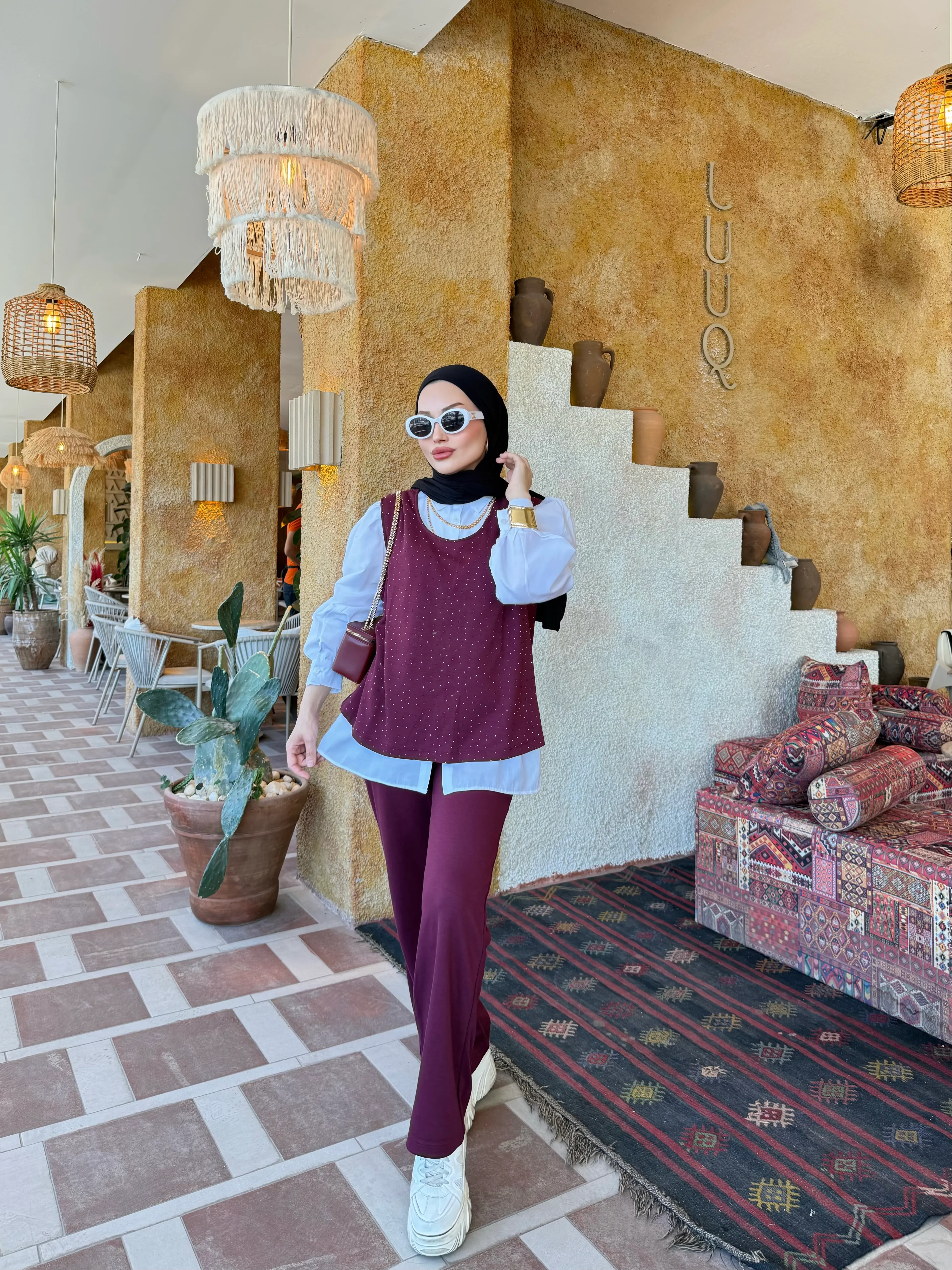 OYSHO TAŞLI TAKIM BORDO (GÖMLEKLİ)