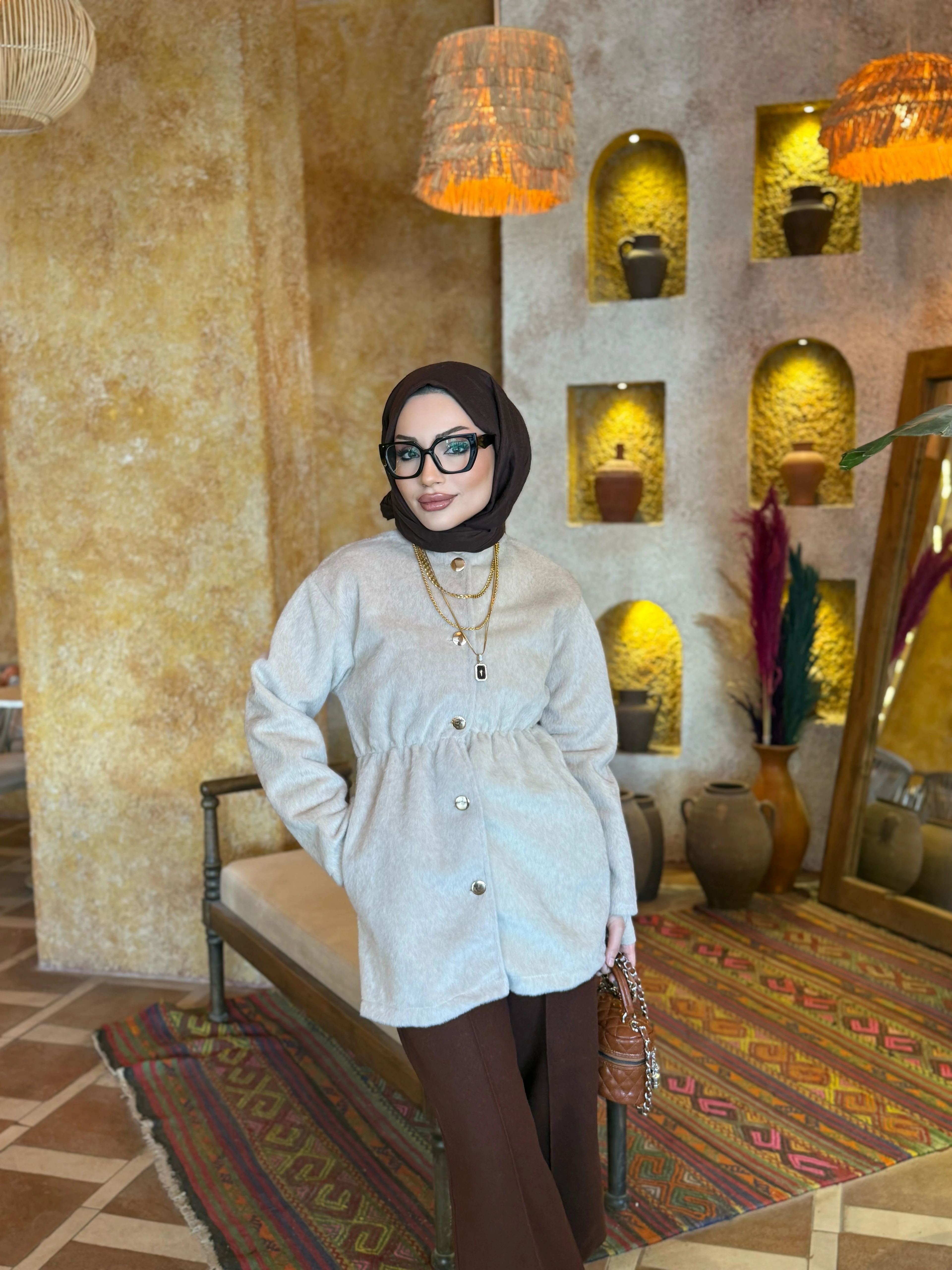 GOLD DÜĞMELİ YUMUŞAK TRİKO CEKET KREM