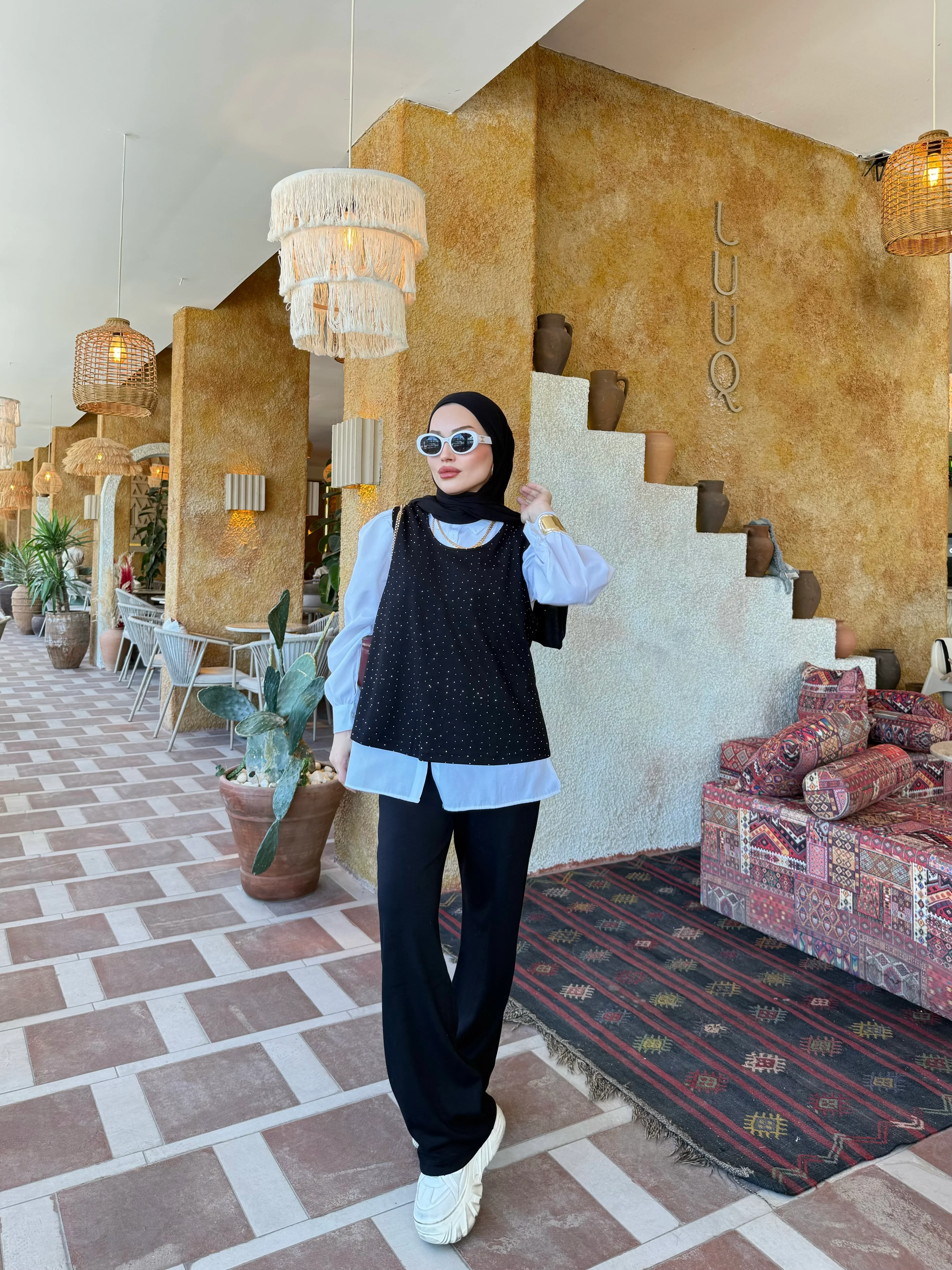 OYSHO TAŞLI TAKIM SİYAH(GÖMLEKLİ)