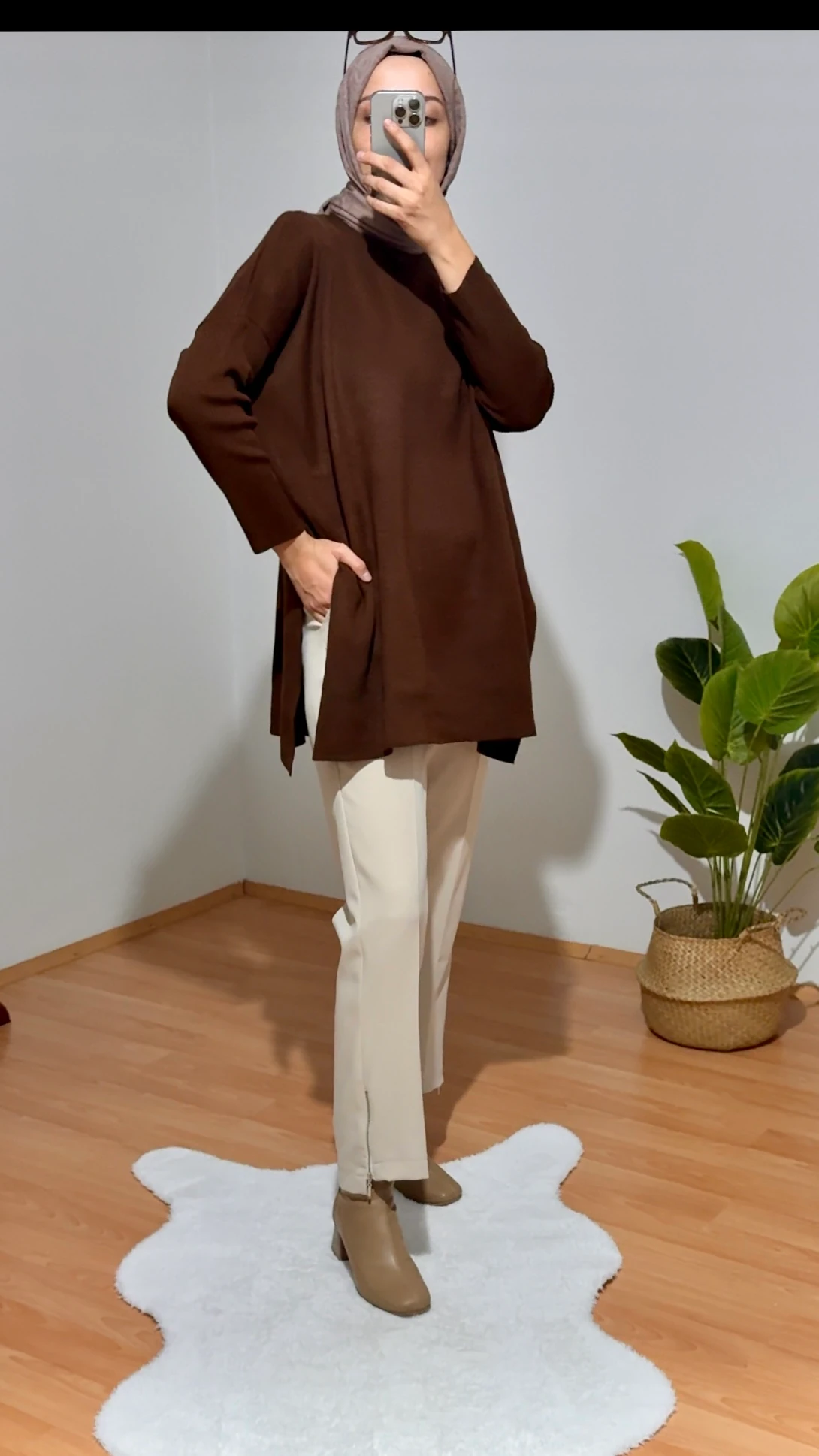 YIRTMAÇLI TRİKO KAZAK (KAHVE)