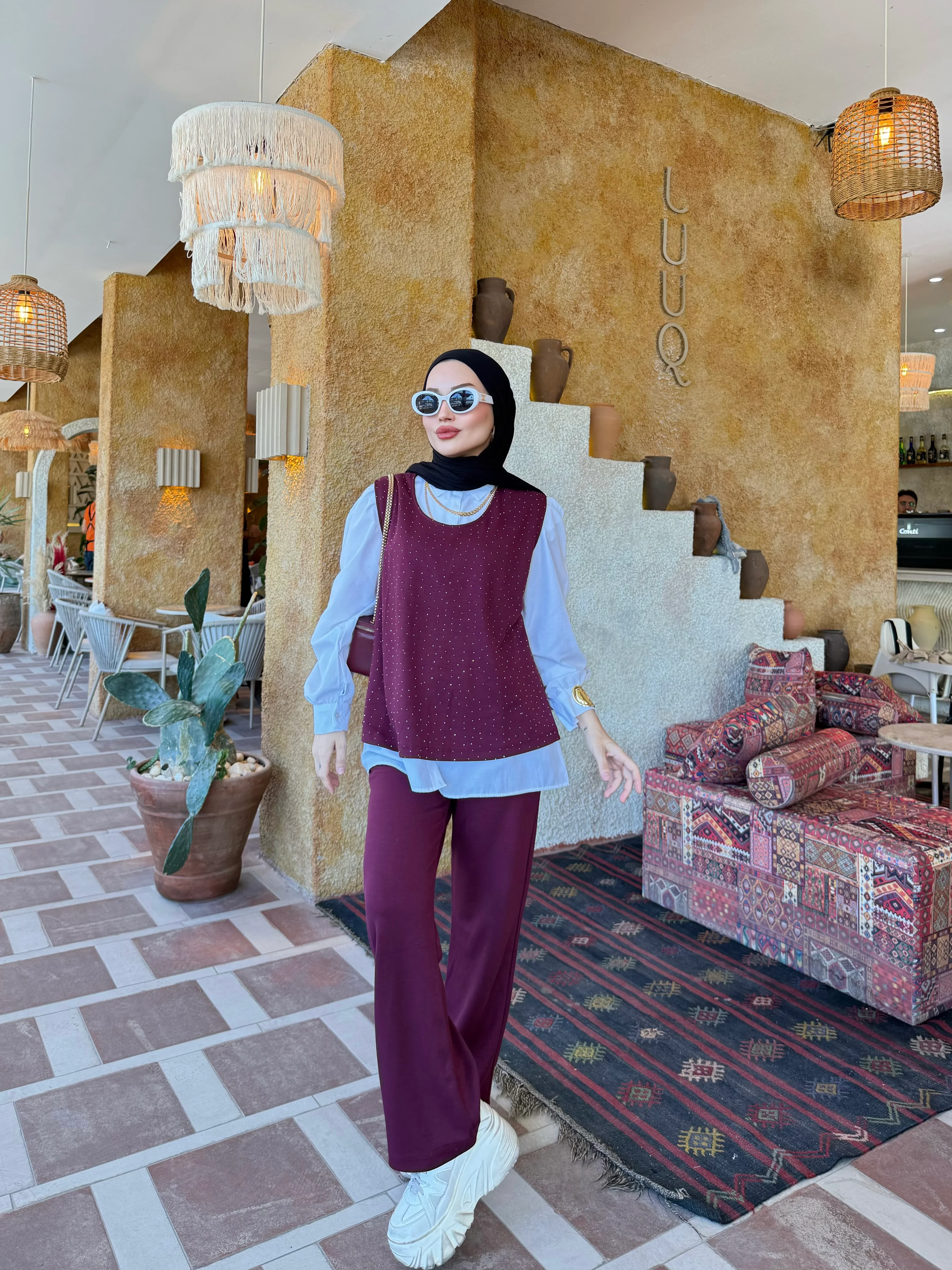 OYSHO TAŞLI TAKIM BORDO (GÖMLEKLİ)