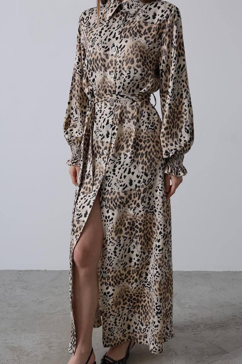 Leopar Yırtmaçlı Elbise