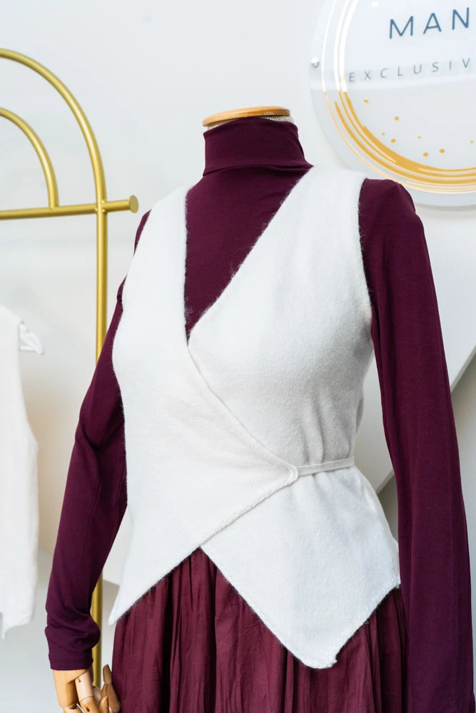 Krem İpli Yelek - Yandan Bağlamalı