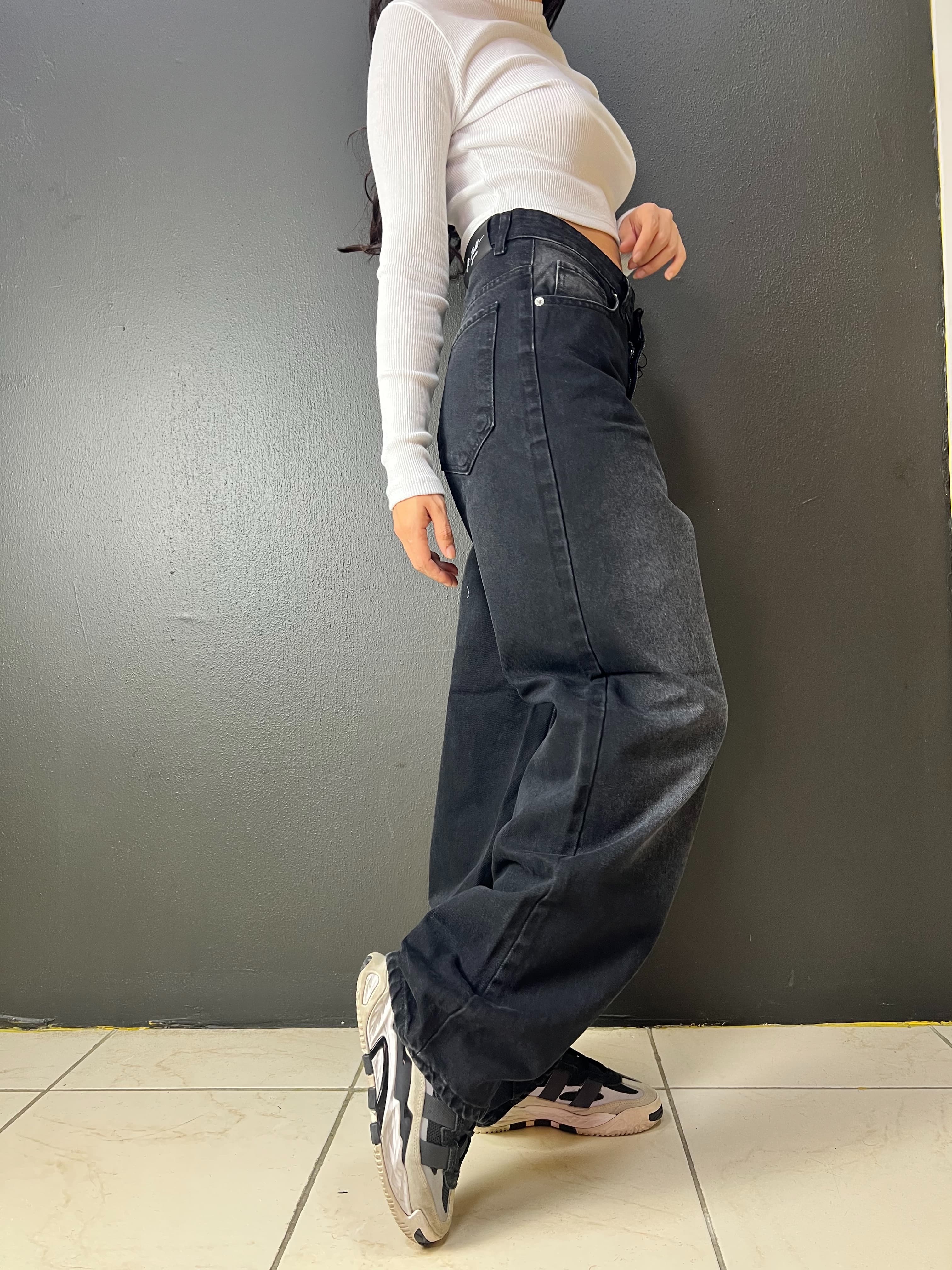 Vintage Siyah Yıkamalı Baggy Jean