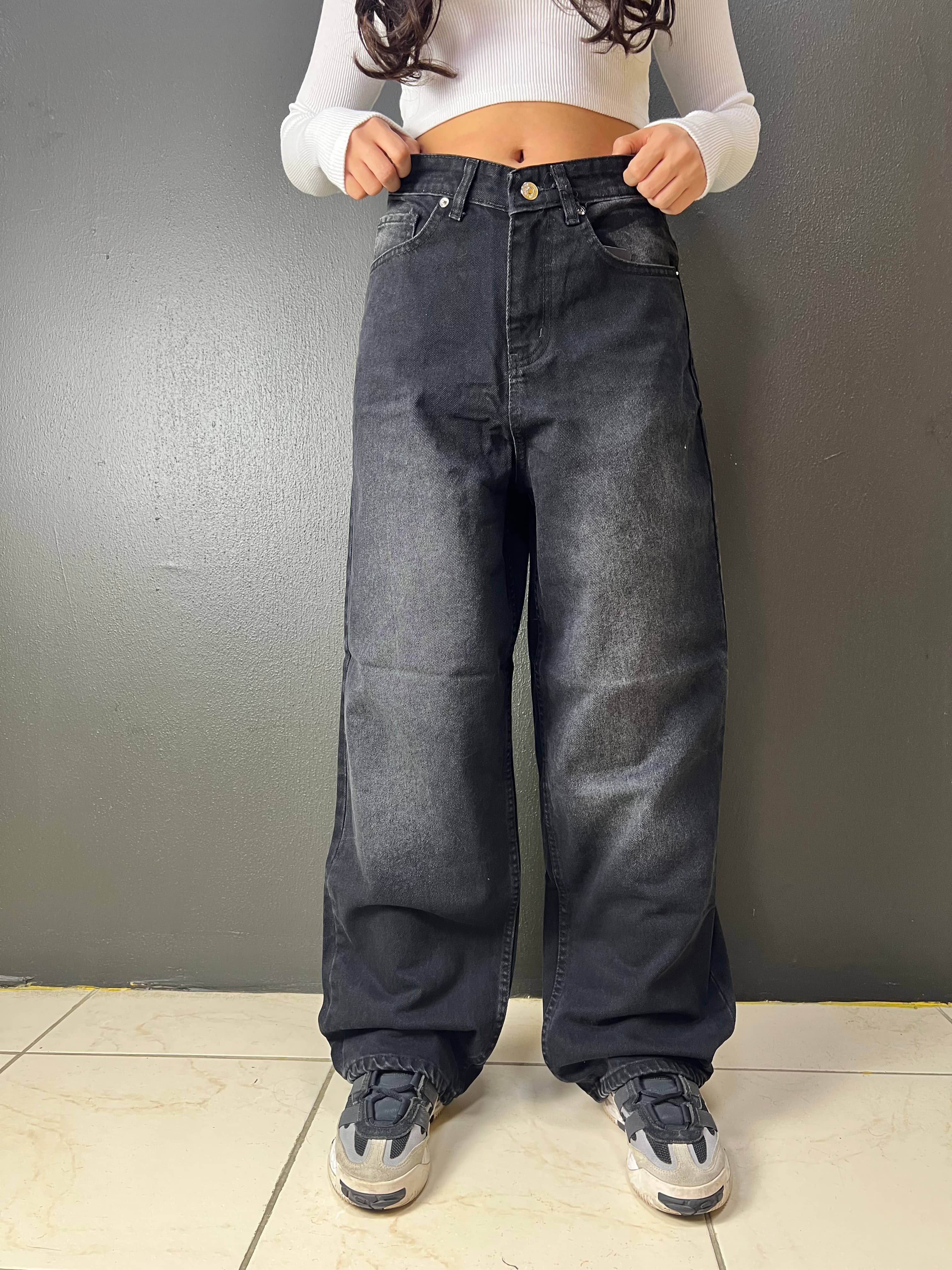 Vintage Siyah Yıkamalı Baggy Jean