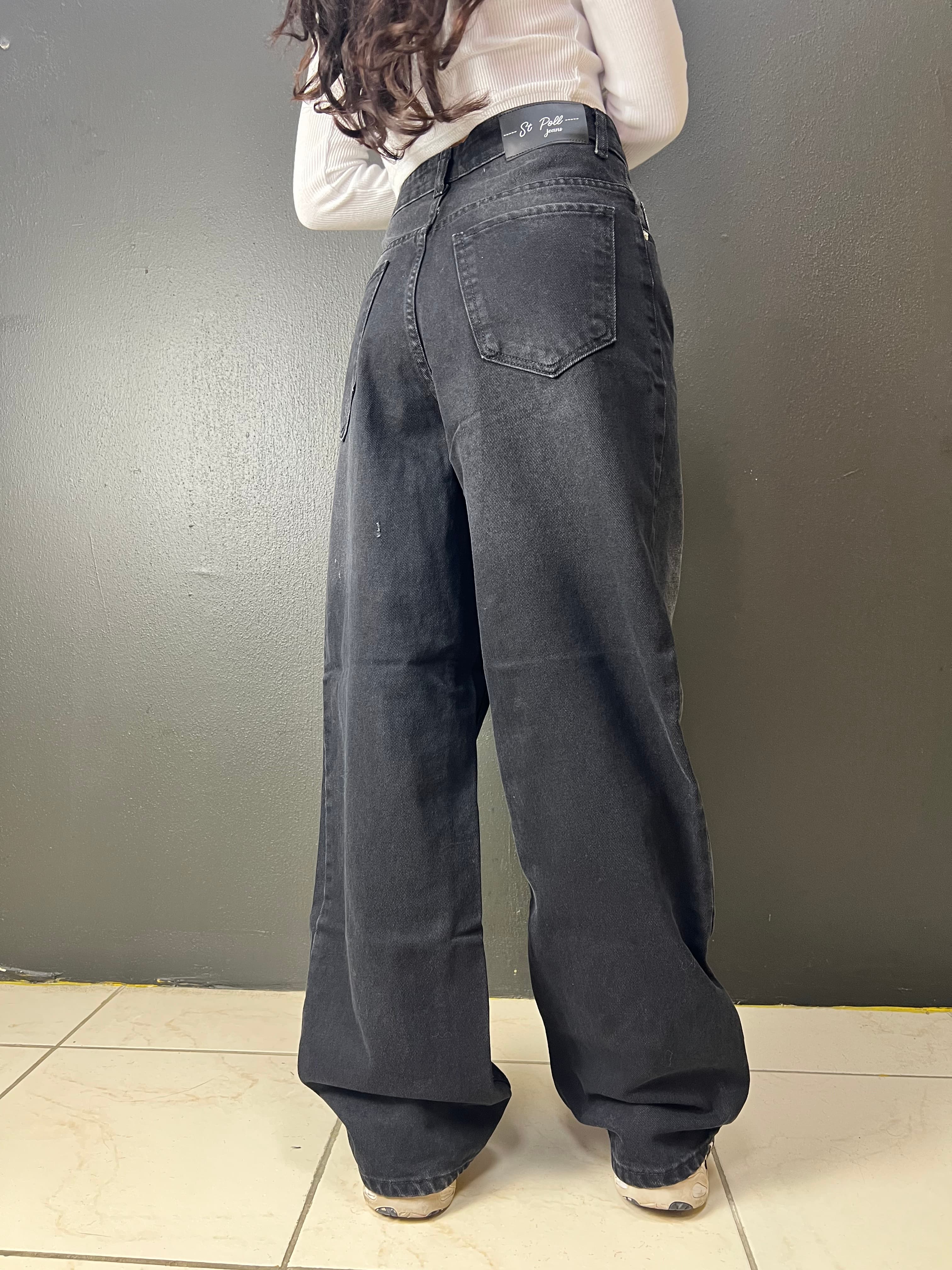 Vintage Siyah Yıkamalı Baggy Jean