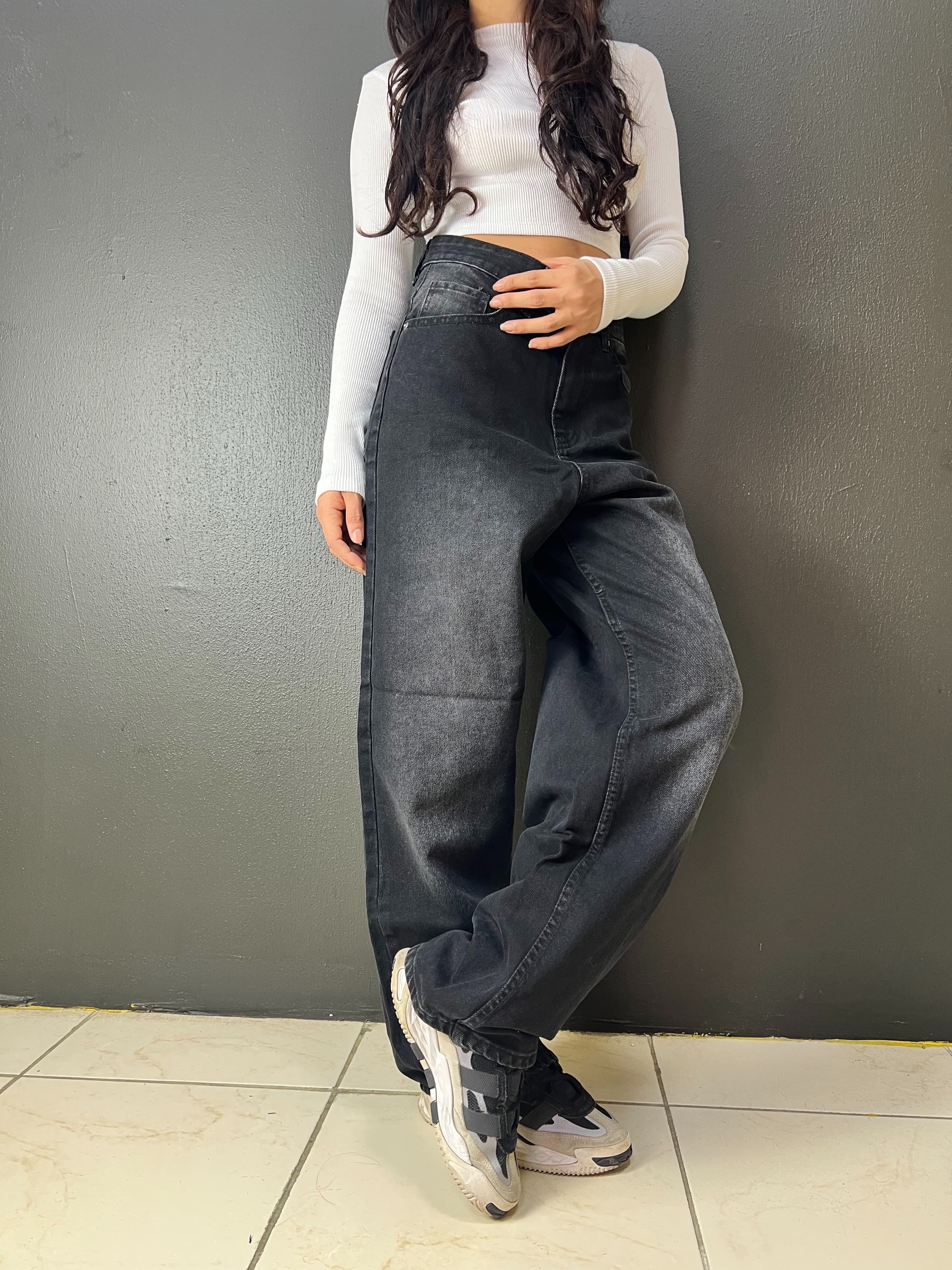 Vintage Siyah Yıkamalı Baggy Jean