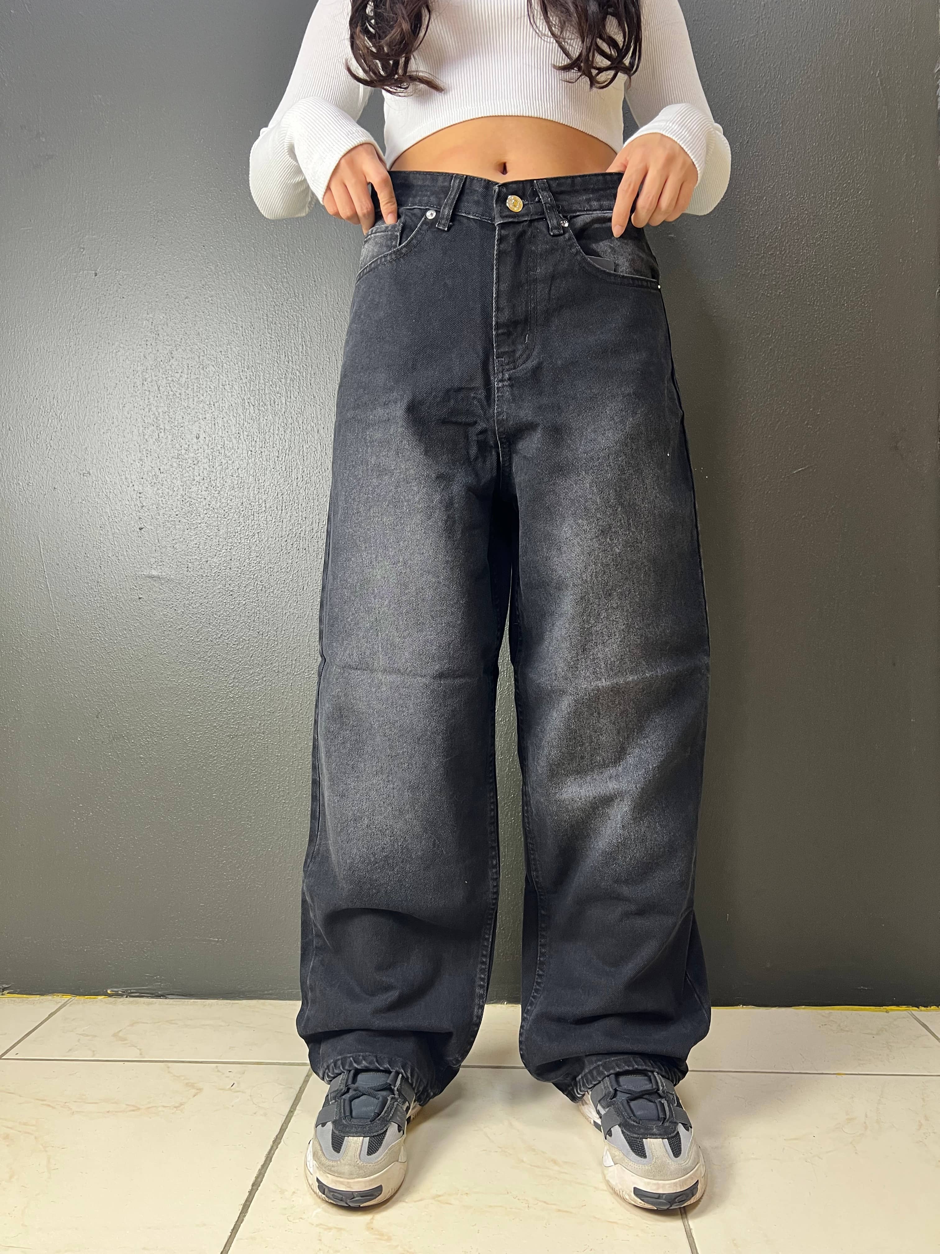 Vintage Siyah Yıkamalı Baggy Jean