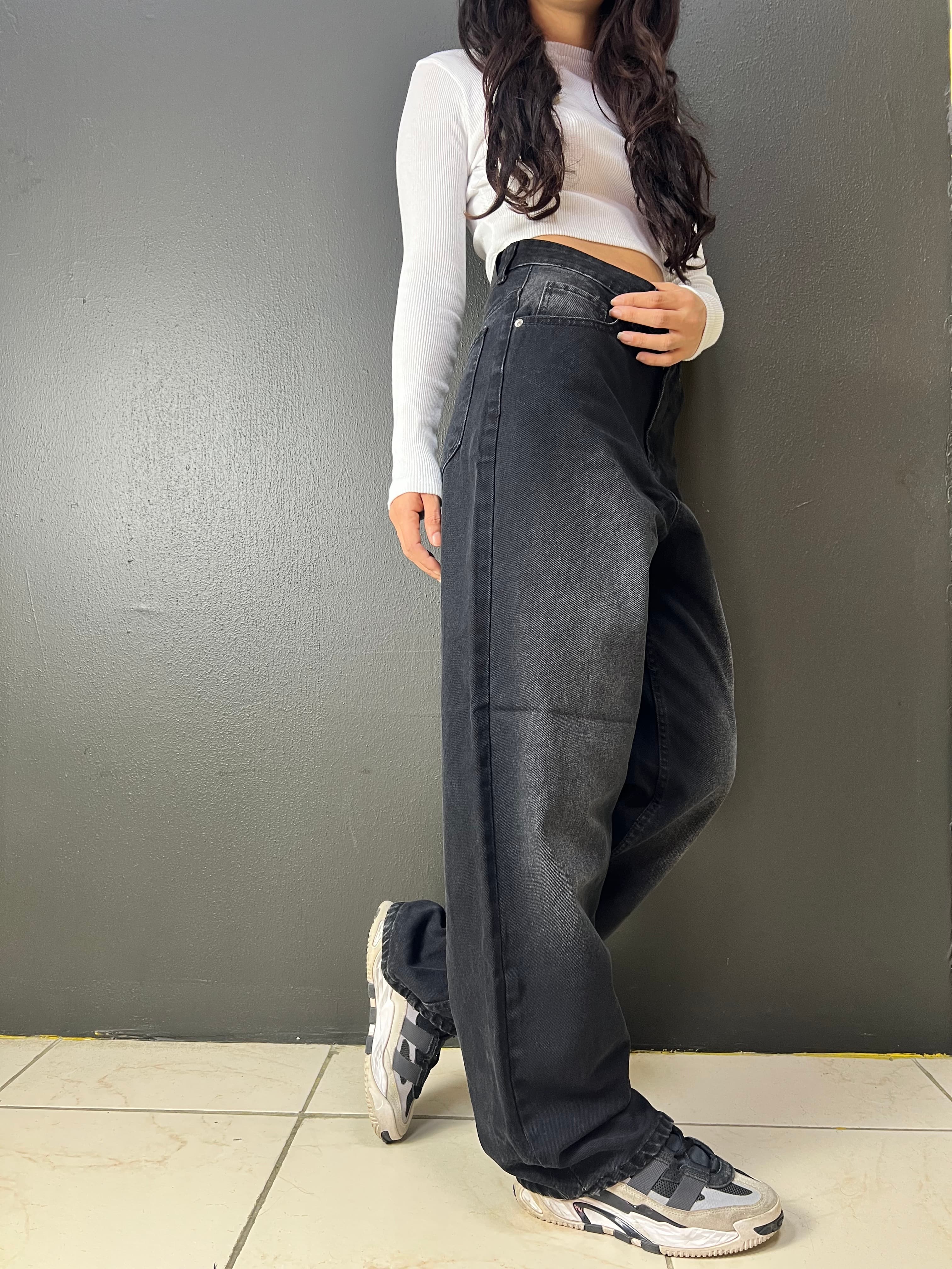 Vintage Siyah Yıkamalı Baggy Jean
