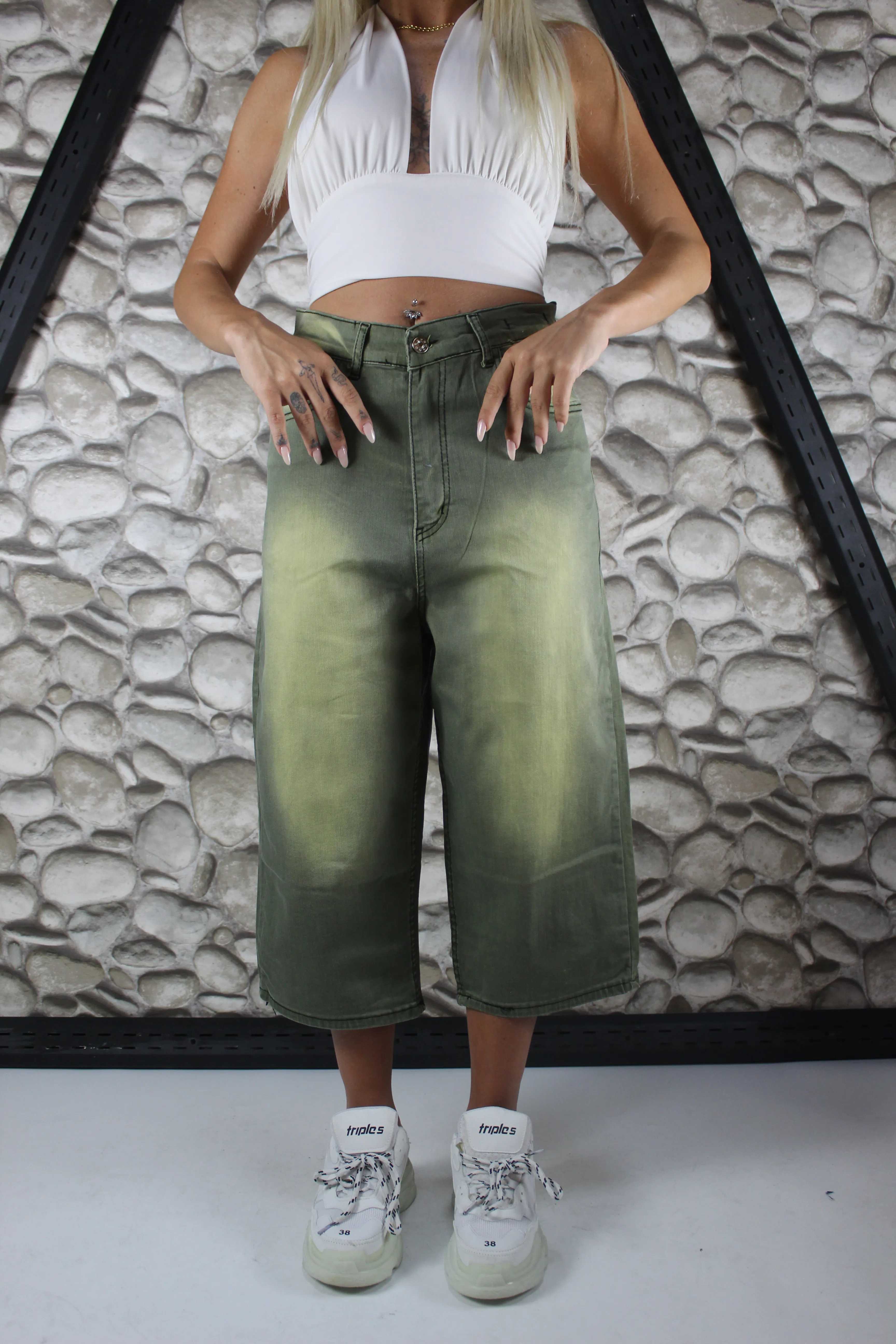 LİKRALI VİNTAGE YIKAMA BAGGY ŞORTOLON