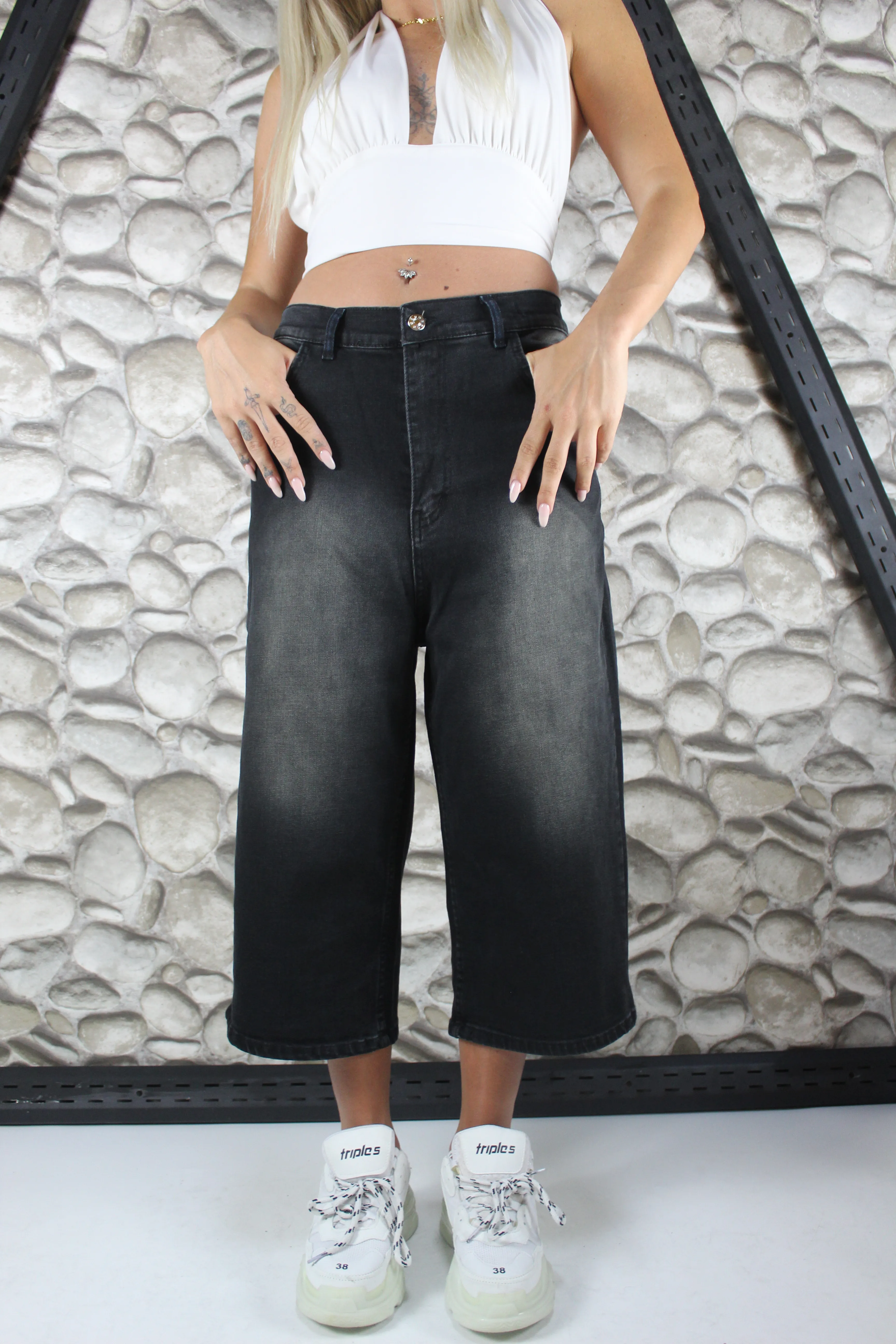 LİKRALI VİNTAGE YIKAMA BAGGY ŞORTOLON